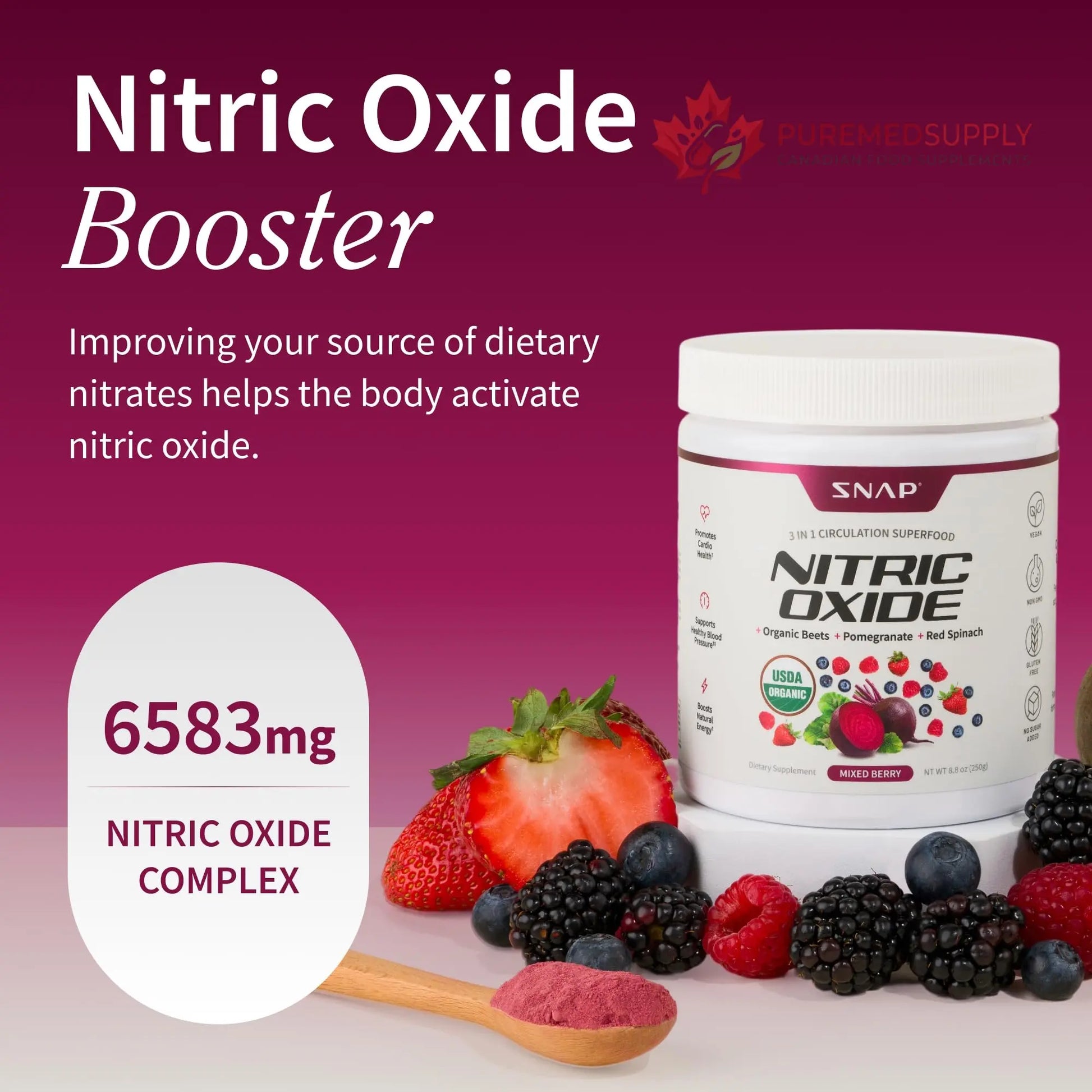 Snap Supplements Organic Beet Root Powder Nitric Oxide Supplement for Men & Women, Red Spinach & Pomegranate, Supports Healthy Energy & Blood Pressure Already in Normal Range, 30 Servings, Mixed Berry Snap Supplements buy supplements canada