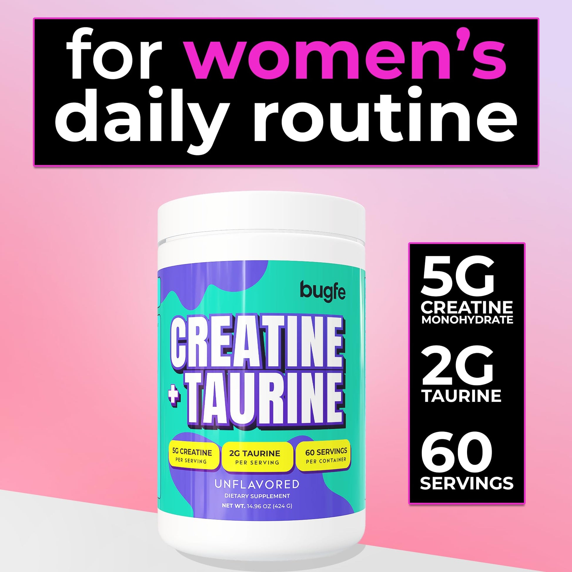 Creatine with Taurine for Women & Men - Unflavored Micronized Creatine Monohydrate Plus Taurine Powder to Support Muscle Strength, Recovery & Brain Health (60 Servings) Bugfe buy supplements canada