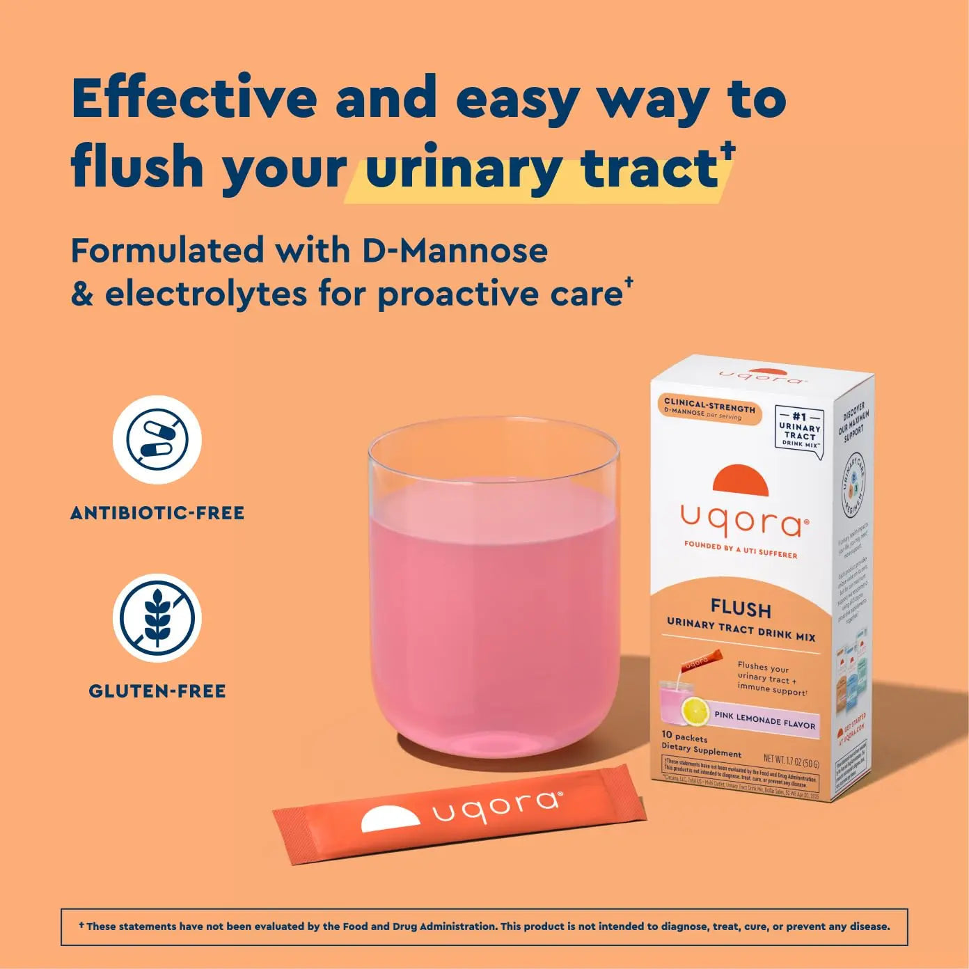 Uqora Flush - Urinary Tract* with D-Mannose, Vitamin C, Vitamin B6, Potassium, Magnesium & Calcium - Gluten-Free & Vegan - Pink Lemonade Flavor - 20 Packets (2 Pack) Uqora buy supplements canada