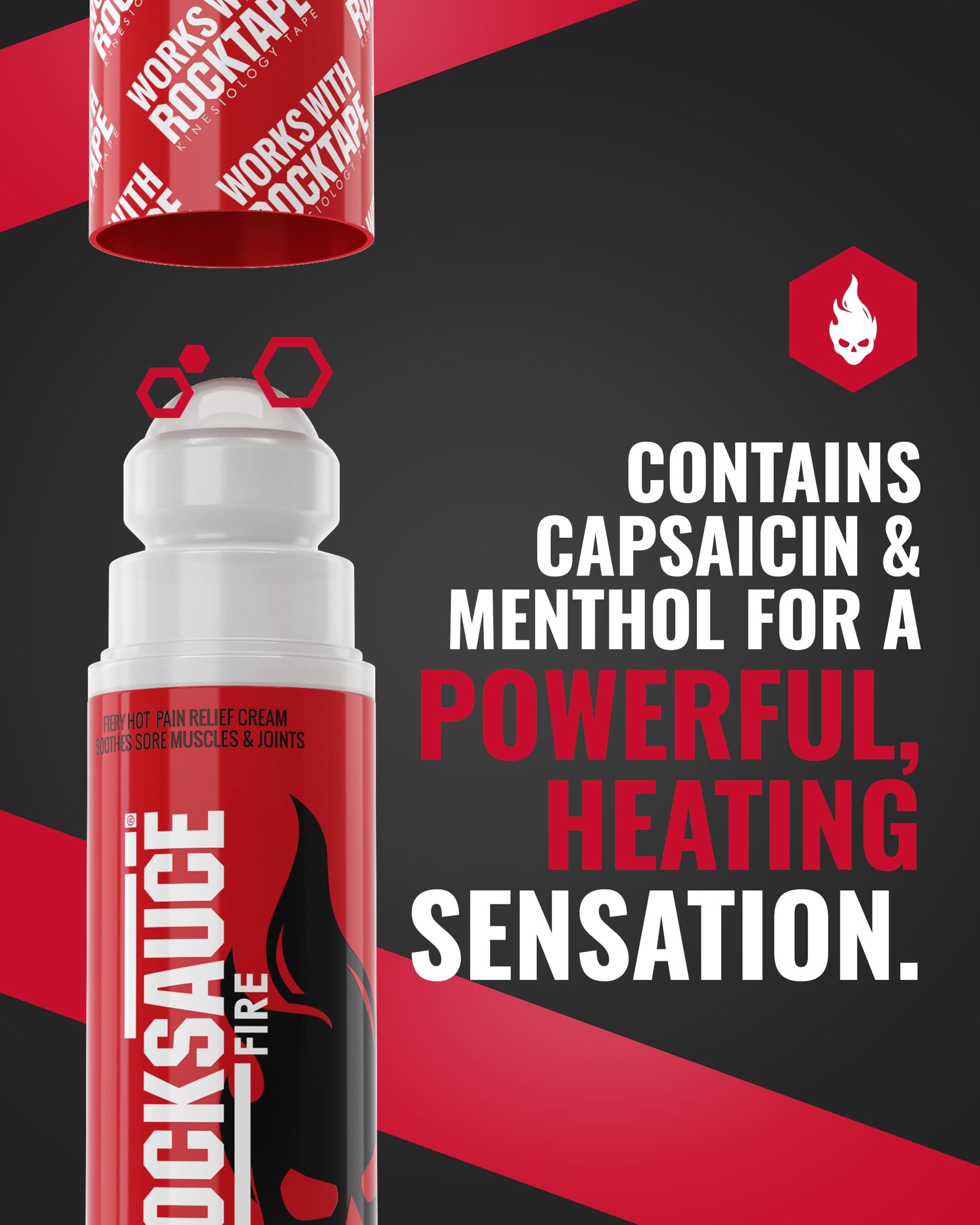 RockSauce Fire, 3 oz Roll-On - Easy to use Pain Relief Cream - Capsaicin & Menthol Formula Relieves Muscle & Joint Pain - Works w/ RockTape - No-Mess Applicator - Dye-Free, Won't Stain Clothes RockTape buy supplements canada