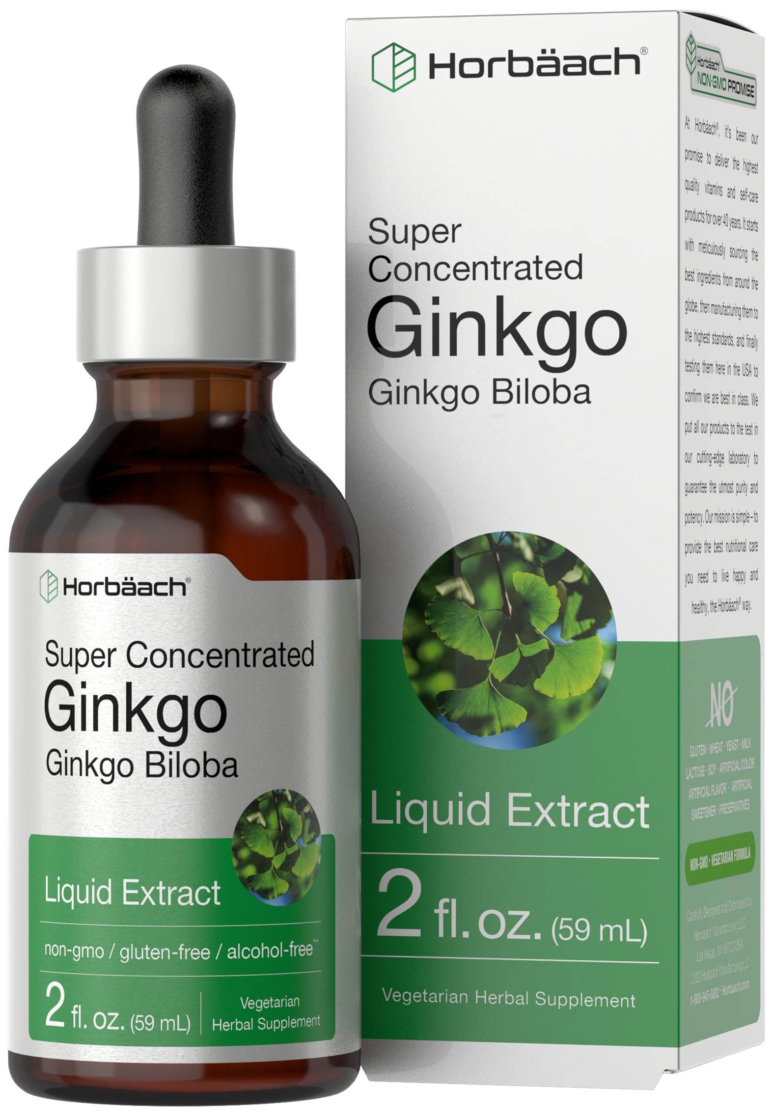 Ginkgo Biloba Extract Liquid 2 fl oz | Alcohol-Free Herb Supplement | Vegetarian Horbäach buy supplements canada