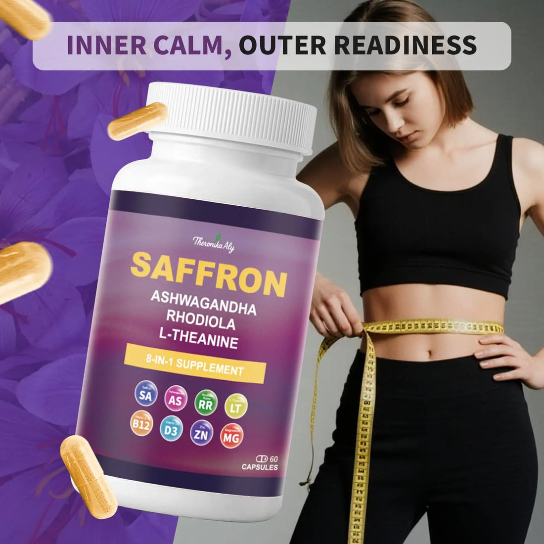 Theronika Aly Saffron Supplements – Blend with Ashwagandha, Safron, Rhodiola, Magnesium, L-Theanine, Zinc & B12, 88.5 mg Pure Saffron Extract Capsules Mood, Energy, Vision & Focus – 60 Vegan Capsules Theronika Aly buy supplements canada