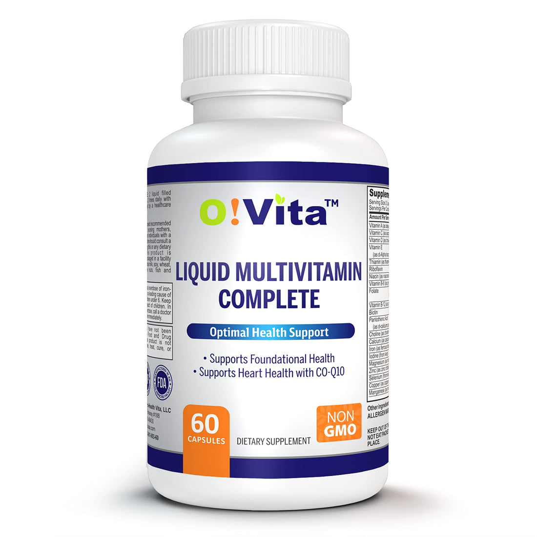 O!VITA Liquid Multivitamin Complete, with a Full Spectrum of Vitamins and Minerals, Plus 42 Fruits and Vegetable Proprietary Blend, Easy Absorption (60 Vegan Liquid Filled Capsules) O!VITA buy supplements canada