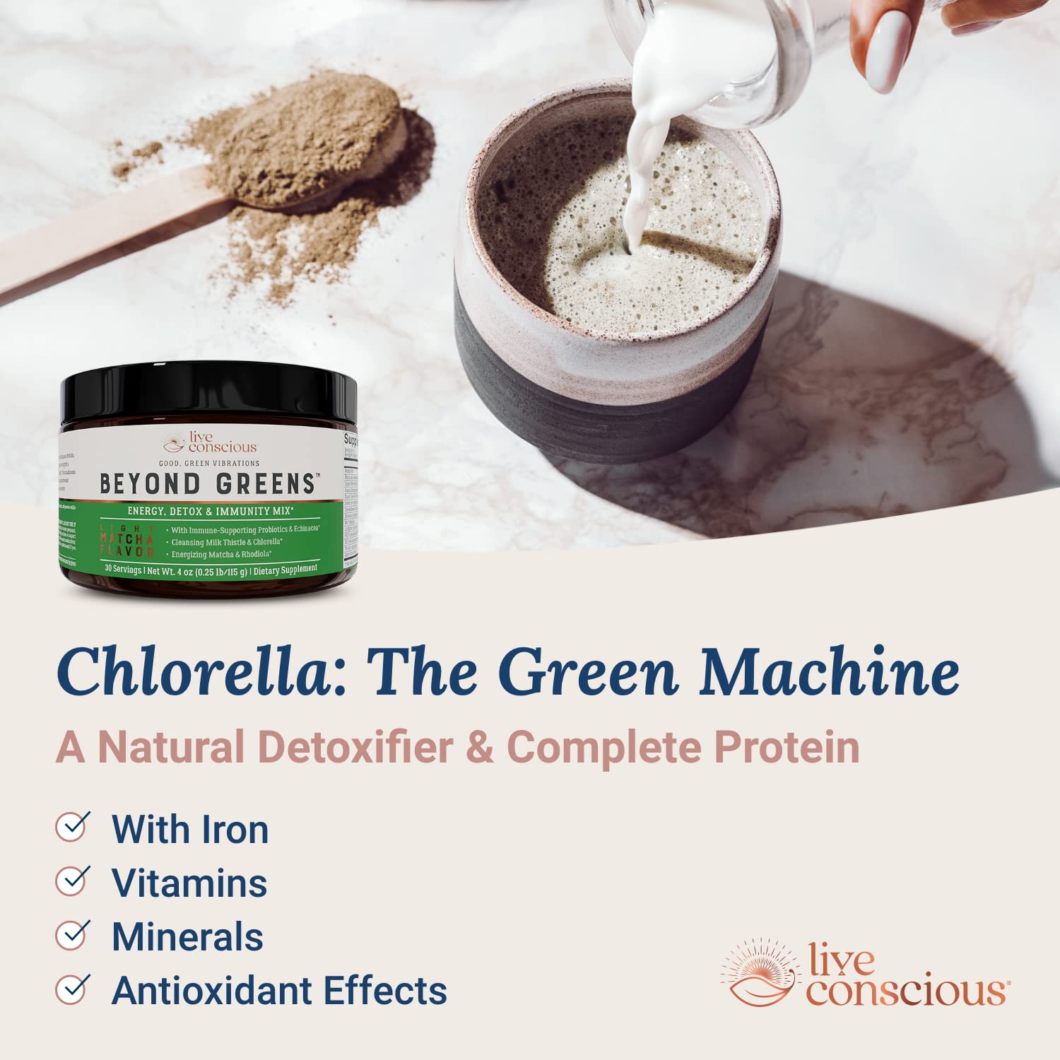 Live Conscious Beyond Greens Concentrated Superfood Powder - Matcha Flavor w/Chlorella, Echinacea, Probiotics for Immune Support & Energy - 30 Servings (2-Pack) Live Conscious buy supplements canada