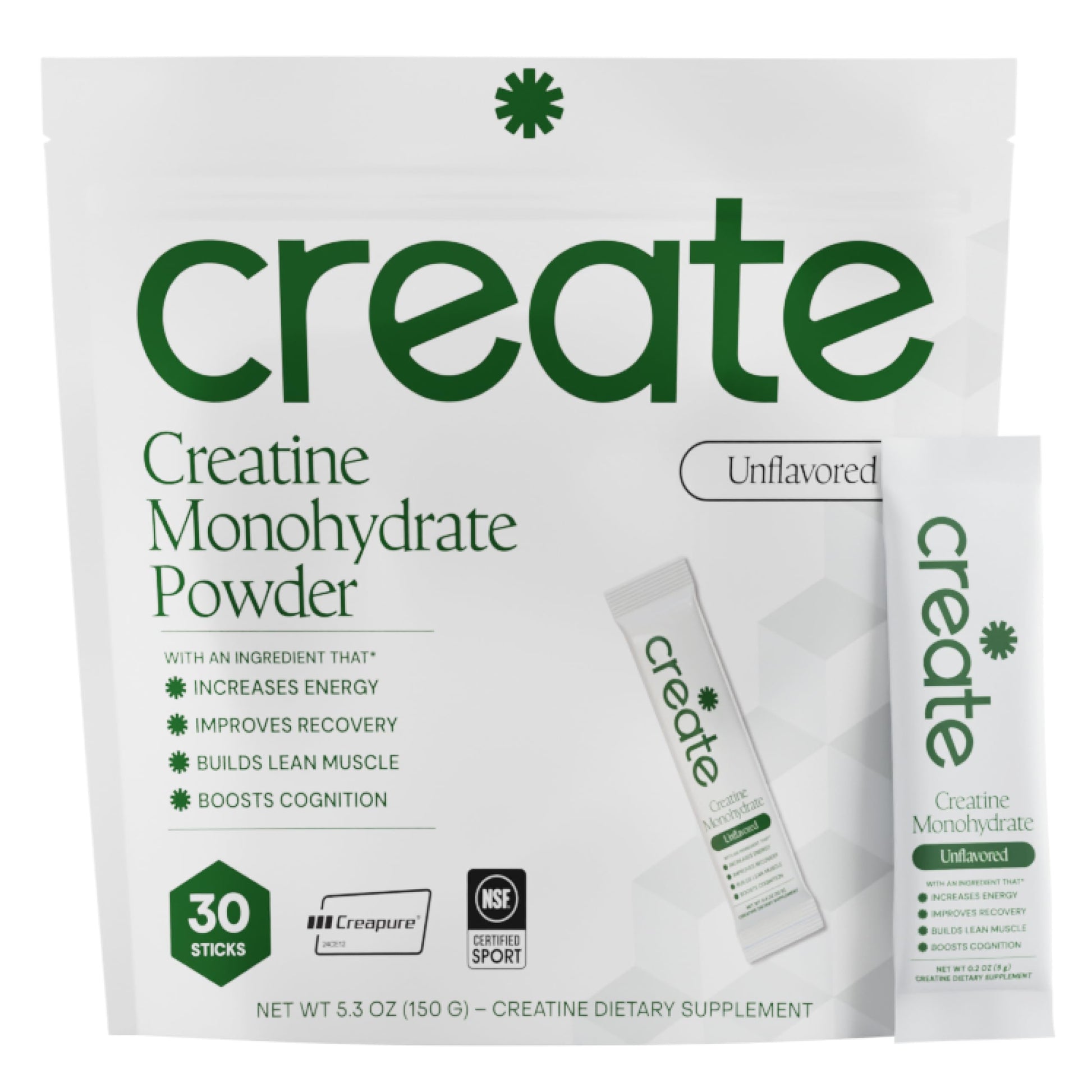 Create Creatine Monohydrate Powder - Creatine Travel Packets, Made with Creapure, 3rd Party Tested & NSF Certified for Sport, 30 Stick Packs, Unflavored Create buy supplements canada