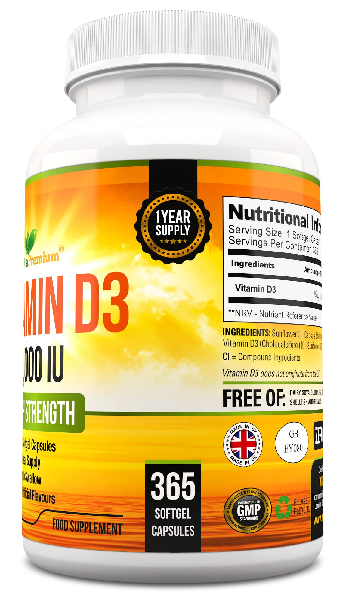 Vitamin D 3,000 IU, High Strength Vitamin D3 Supplement, 365 Easy to Swallow Softgels Vita Premium buy supplements canada