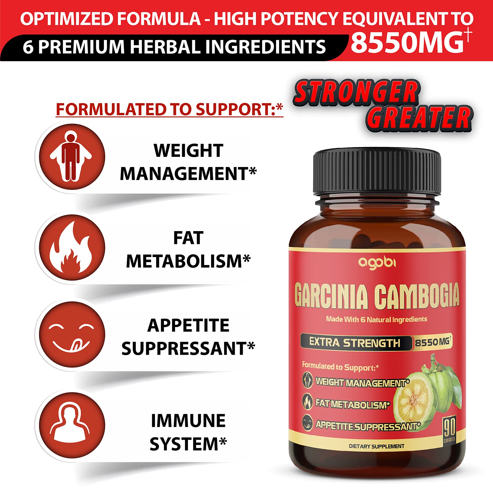 agobi Pure Garcinia Cambogia Capsules 8550mg - 6in1 with Green Tea, Arjuna, Garlic Bulb agobi buy supplements canada