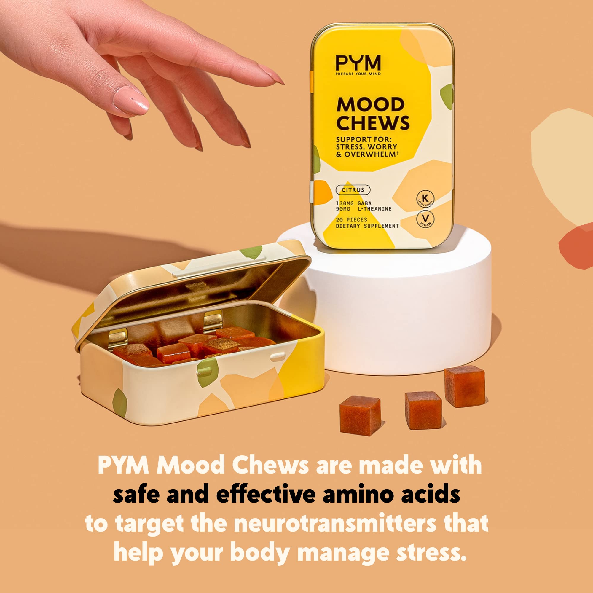 PYM Citrus Mood Chews Support for Stress, Worry & Overwhelm, 120 Count | 130mg GABA, 90mg L-Theanine | Vegan, Non-GMO, Gluten-Free, No Added Sugar | All-Natural Mood Balance Supplement Made in USA PYM Health buy supplements canada