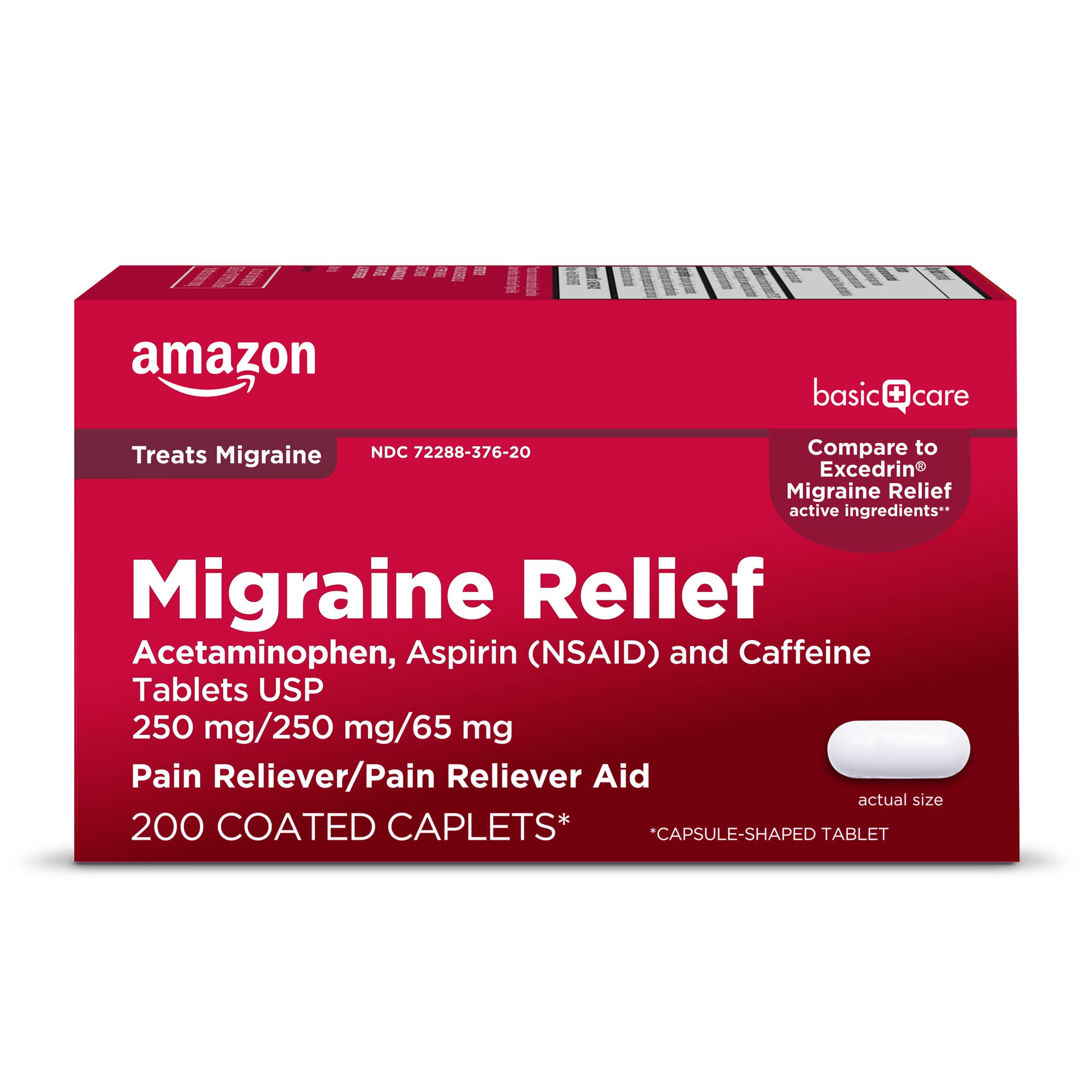 Amazon Basic Care Migraine Relief Acetaminophen, Aspirin (NSAID) and Caffeine Tablets, Pain Reliever/Pain Reliever Aid, 200 Count Amazon Basic Care buy supplements canada
