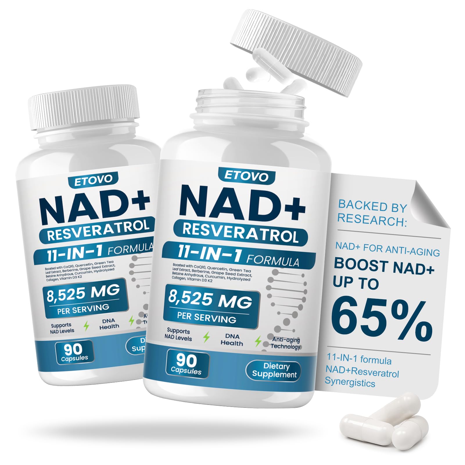 ETOVO NAD+ Supplement, 8525 mg Liposomal NAD Resveratrol Supplement for Women and Men with Coptisine Quercetin Curcumin Supports Cellular Health, Energy & Healthy Anti-Aging 180 Counts ETOVO buy supplements canada