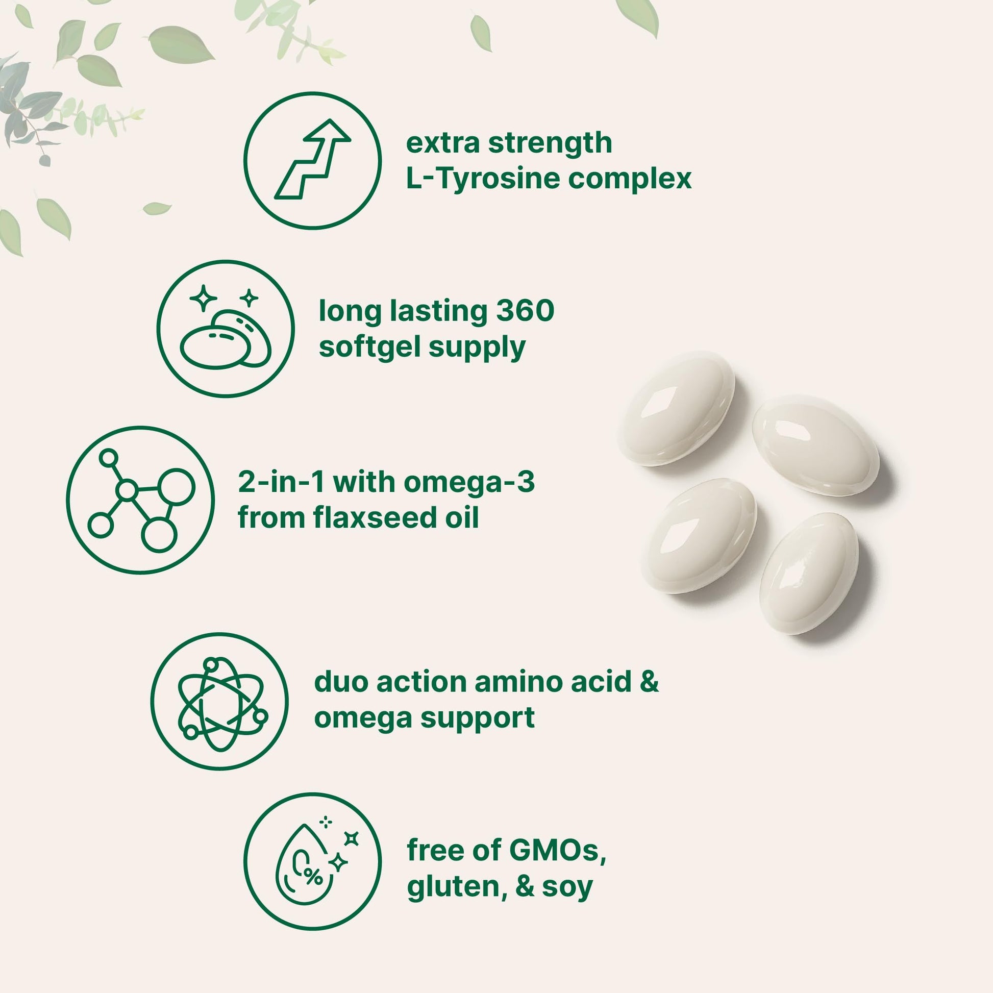 L Tyrosine Supplement 500mg with Omega-3, 360 Softgels | Duo Action Amino Acids + Omega from Flaxseed Oil 1,000mg with ALA | Heart and Mood Support | Brain Supplements for Memory and Focus | Non-GMO Micro Ingredients buy supplements canada