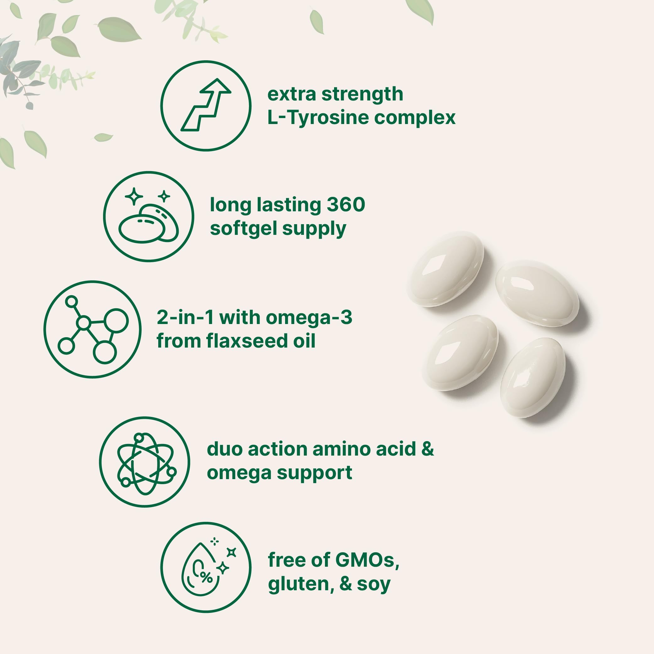 L Tyrosine Supplement 500mg with Omega-3, 360 Softgels | Duo Action Amino Acids + Omega from Flaxseed Oil 1,000mg with ALA | Heart and Mood Support | Brain Supplements for Memory and Focus | Non-GMO Micro Ingredients buy supplements canada