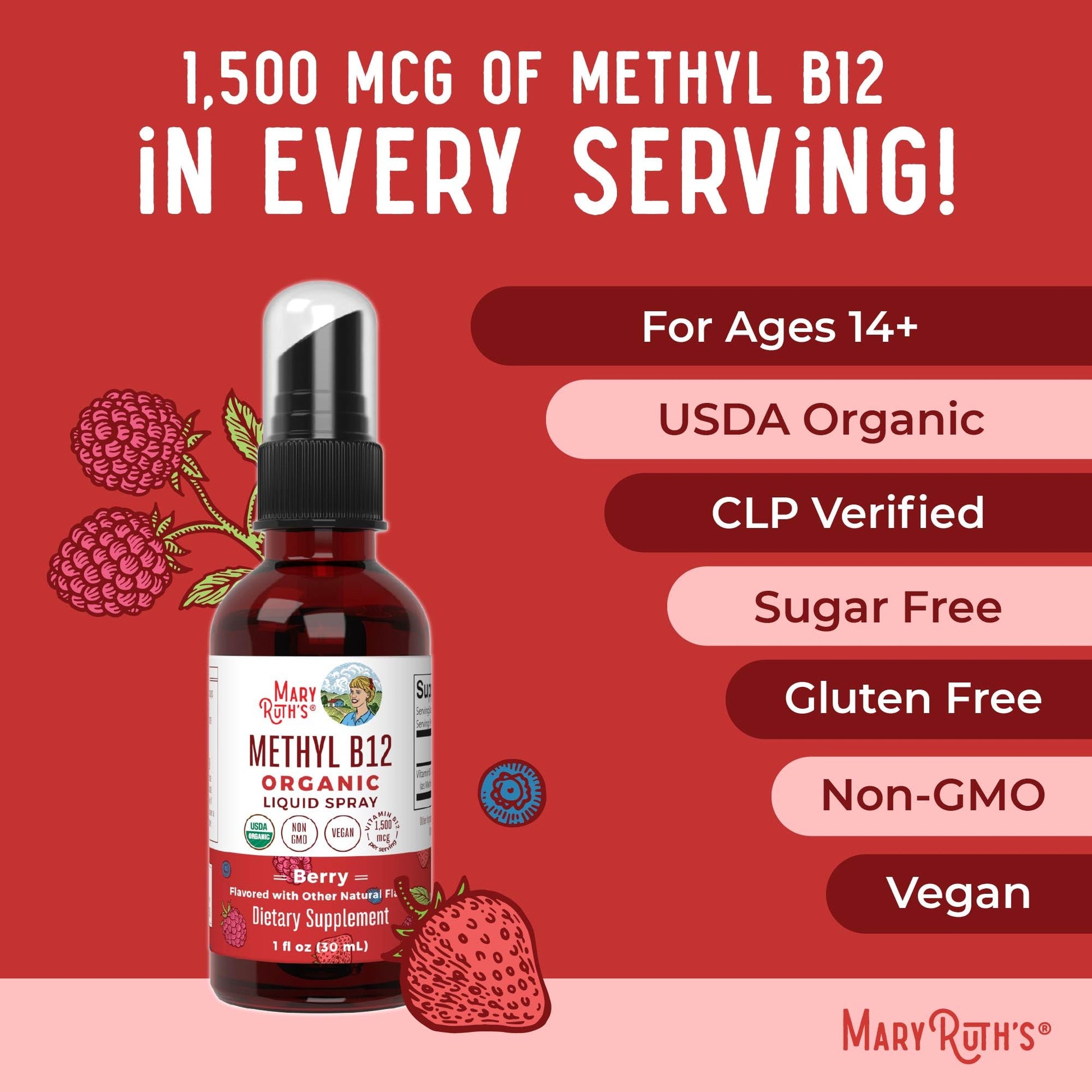 MaryRuth Organics Methyl B12 Spray | 1,500 mcg B12 Per Serving | Methylcobalamin | Energy Metabolism | Nervous System Support | Neuro Health | Vegan | Gluten Free | Sugar Free | 1 Fl Oz MARYRUTH'S buy supplements canada