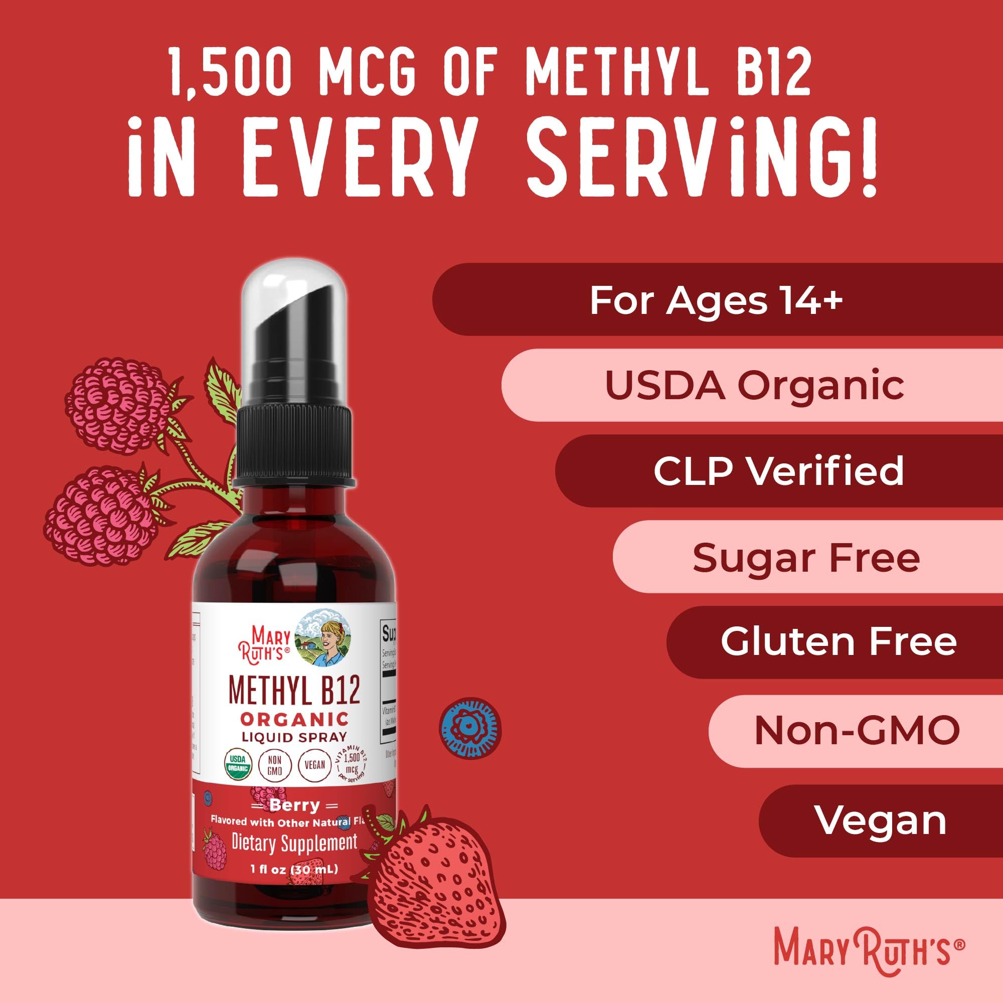 MaryRuth Organics Methyl B12 Spray | 1,500 mcg B12 Per Serving | Methylcobalamin | Energy Metabolism | Nervous System Support | Neuro Health | Vegan | Gluten Free | Sugar Free | 1 Fl Oz MARYRUTH'S buy supplements canada