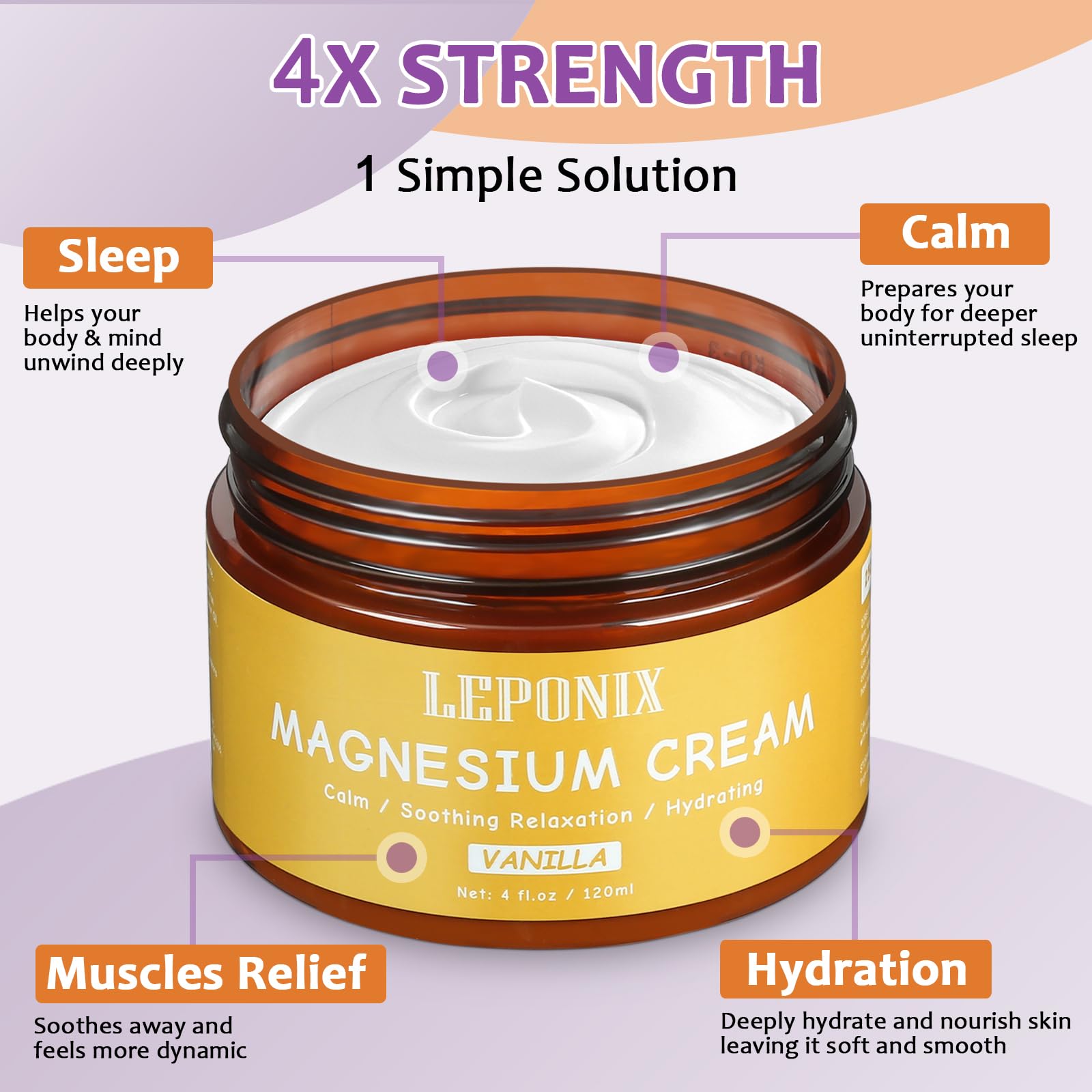 Magnesium Cream for Sleep & Muscle Recovery - Soothing Topical Magnesium Lotion for Leg Cramps, Joint Comfort, Pain Relief - Relaxing Magnesium Body Butter for Men Women Kids (120ml, Vanilla) LEPONIX buy supplements canada