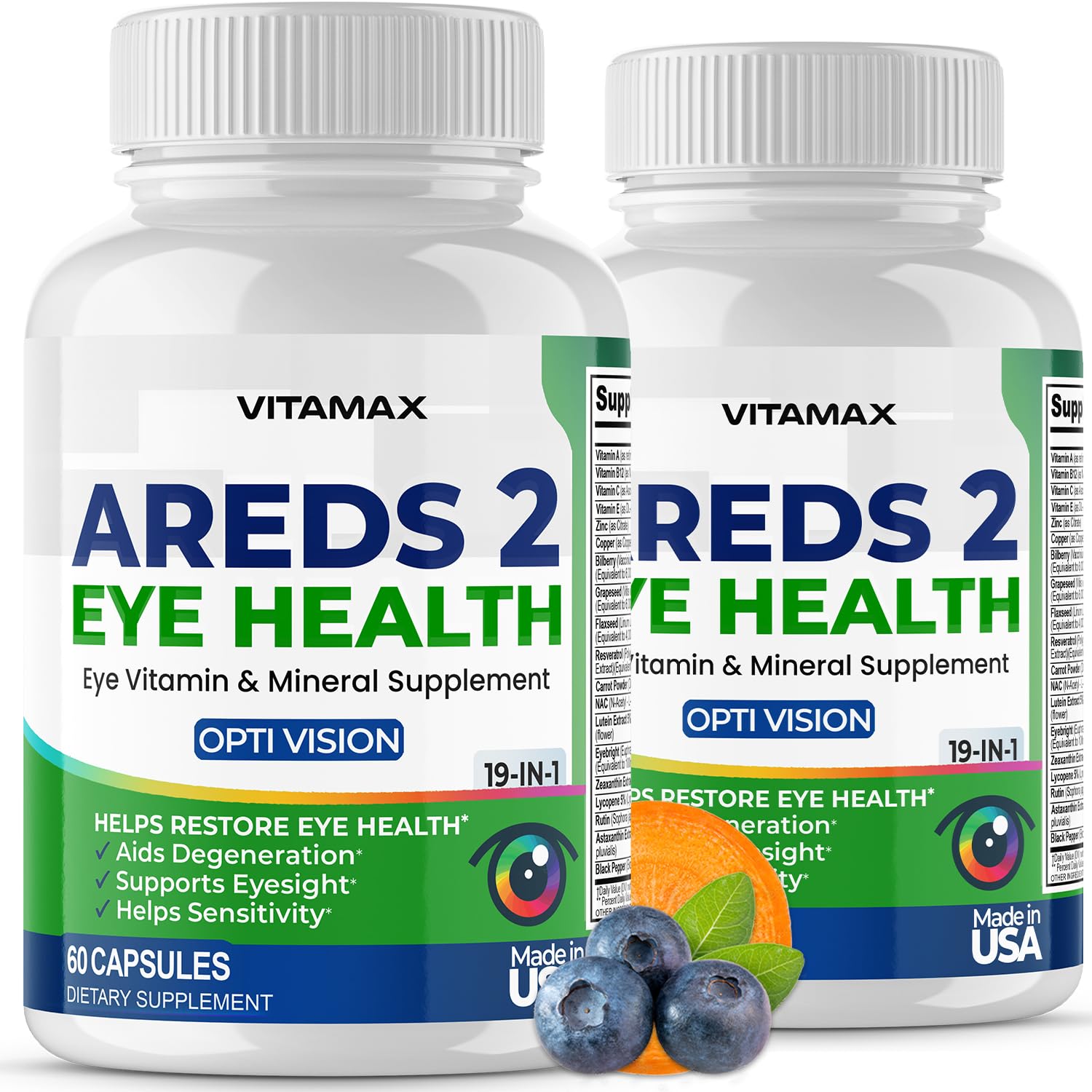AREDS 2 Eye Vitamins - Lutein, Zeaxanthin, Bilberry, Astaxanthin Mineral Vision Supplement - Supports Eye Strain, Dry Eyes, Pressure, and Vision Health - Made in USA - 120ct Vitamax buy supplements canada