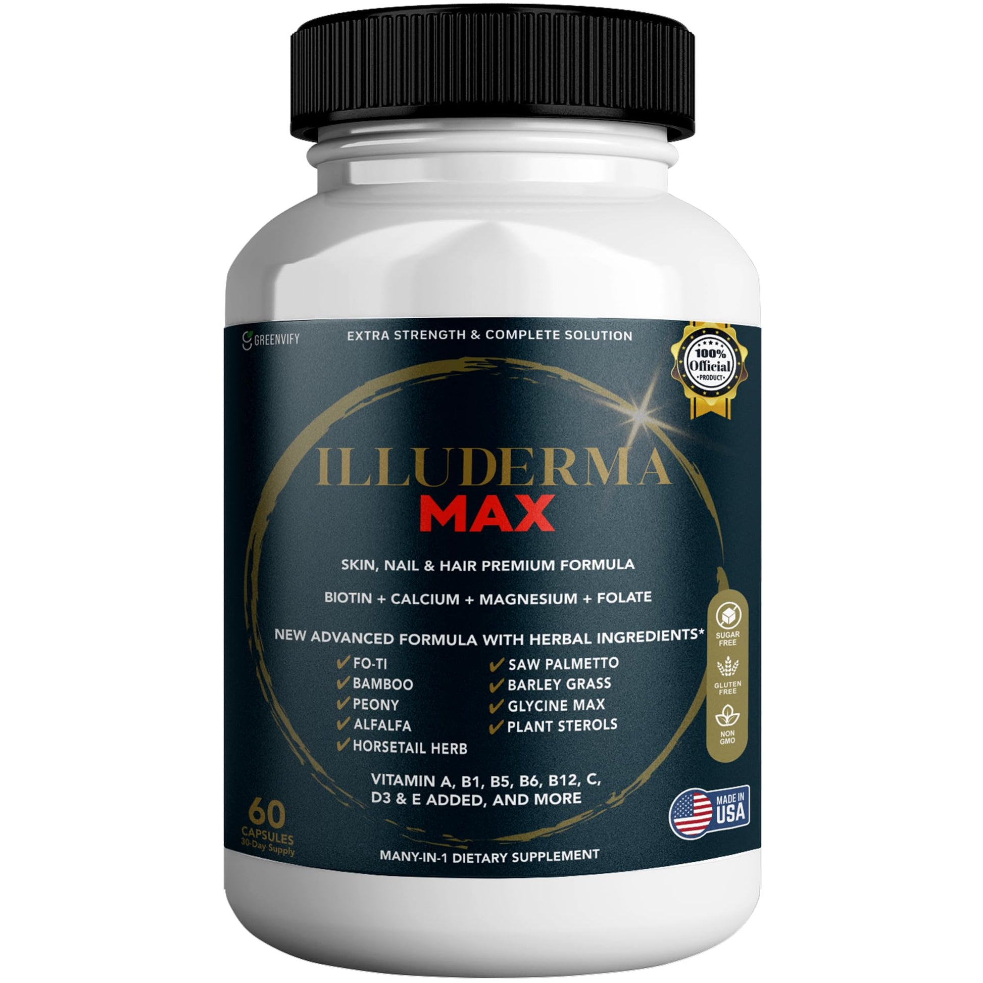 GREENVIFY Illuderma Max Hair, Skin and Nail Supplement, 60 Capsules, with Biotin 5000mcg, Vitamins and Herbal Blend (1) GREENVIFY buy supplements canada