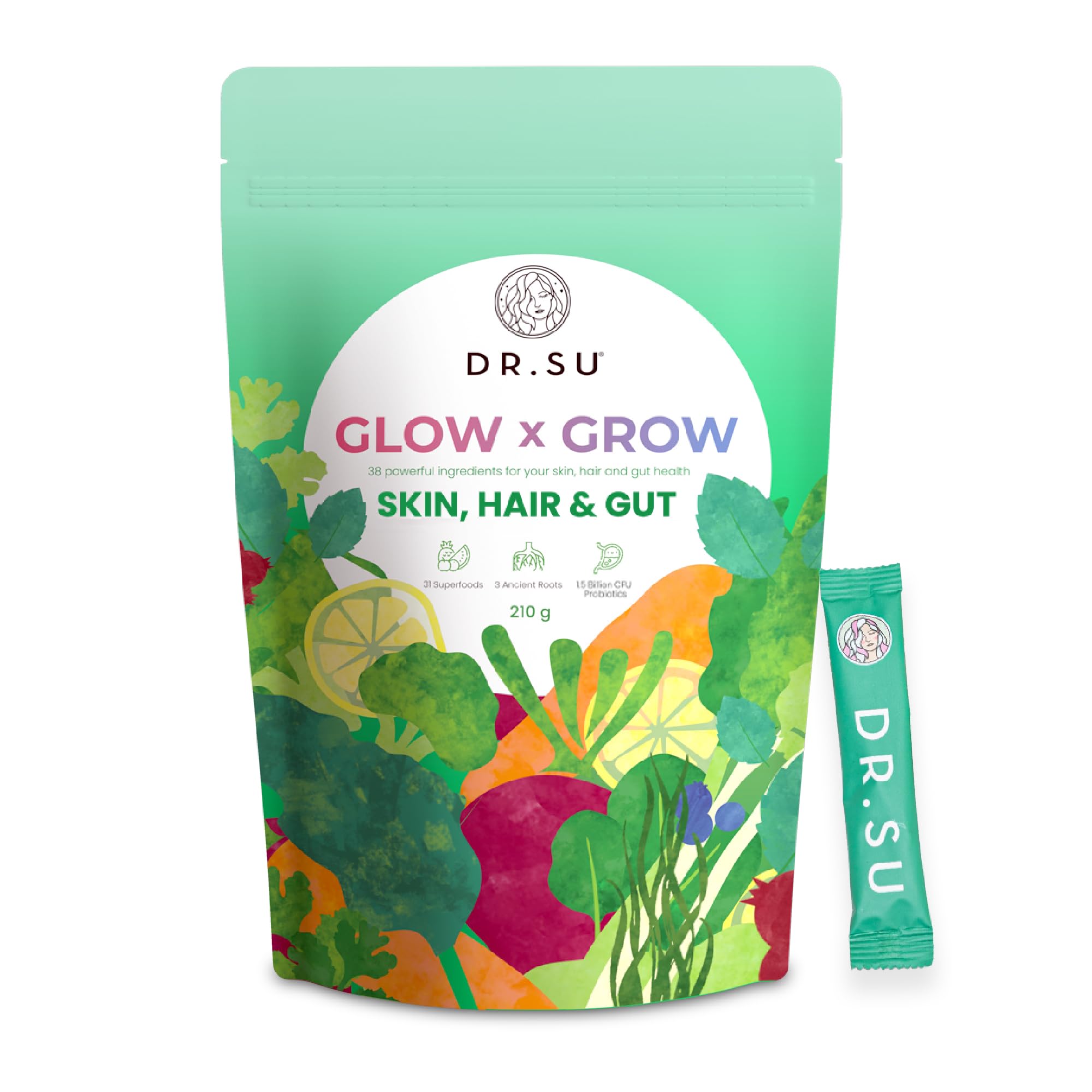 Dr.Su 6-in-1 Supplement Powder | Clear Skin, Strong Hair & Healthy Gut | with Vitamins, Minerals, Antioxidants, Probiotics, Fiber & Adaptogens | Lemon Mint | Sugar-Free | 30 Sachets | Unisex Dr.Su buy supplements canada