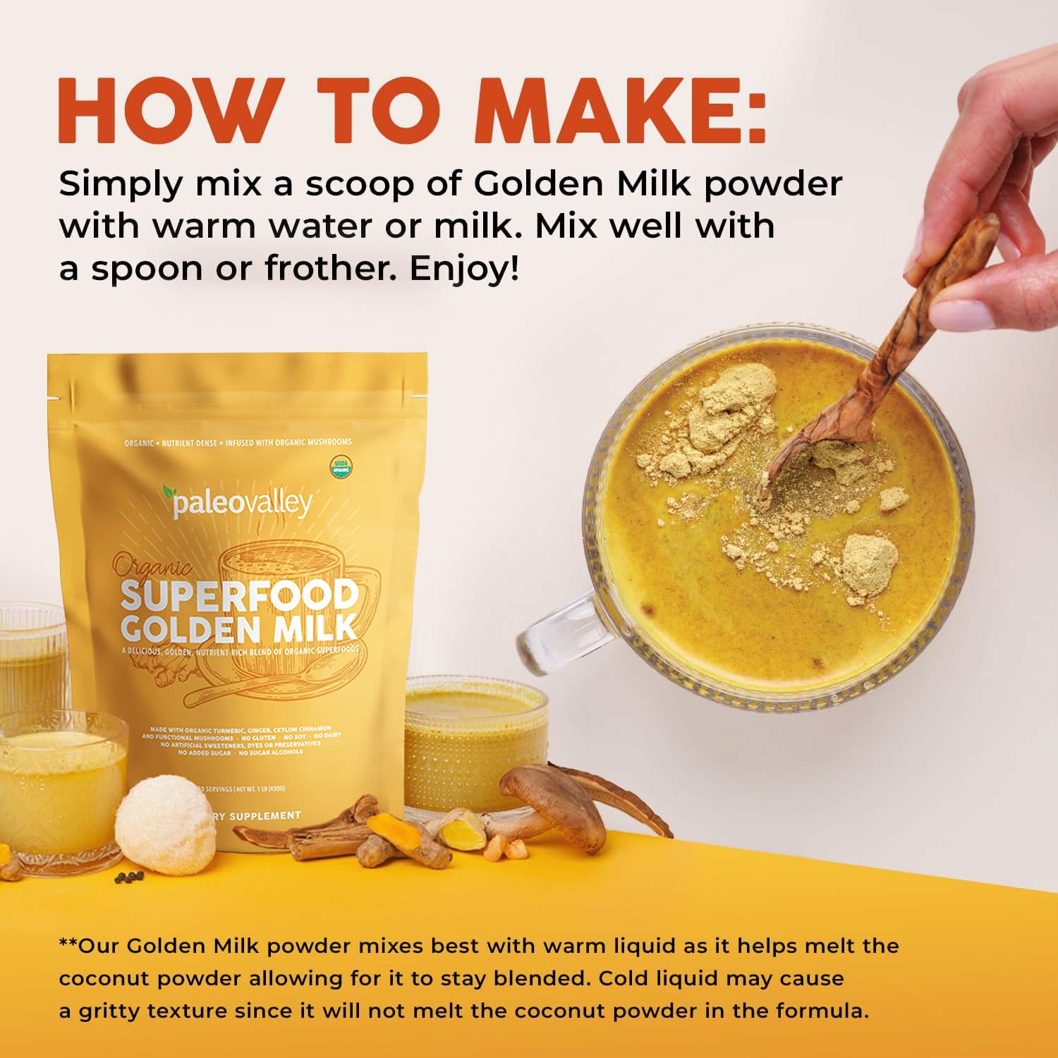Paleovalley Organic Superfood Golden Milk - Immune, Focus, Cognitive, Longevity - Turmeric, MCT-Rich Coconut Milk, Functional Mushrooms, 30 Servings Paleovalley buy supplements canada
