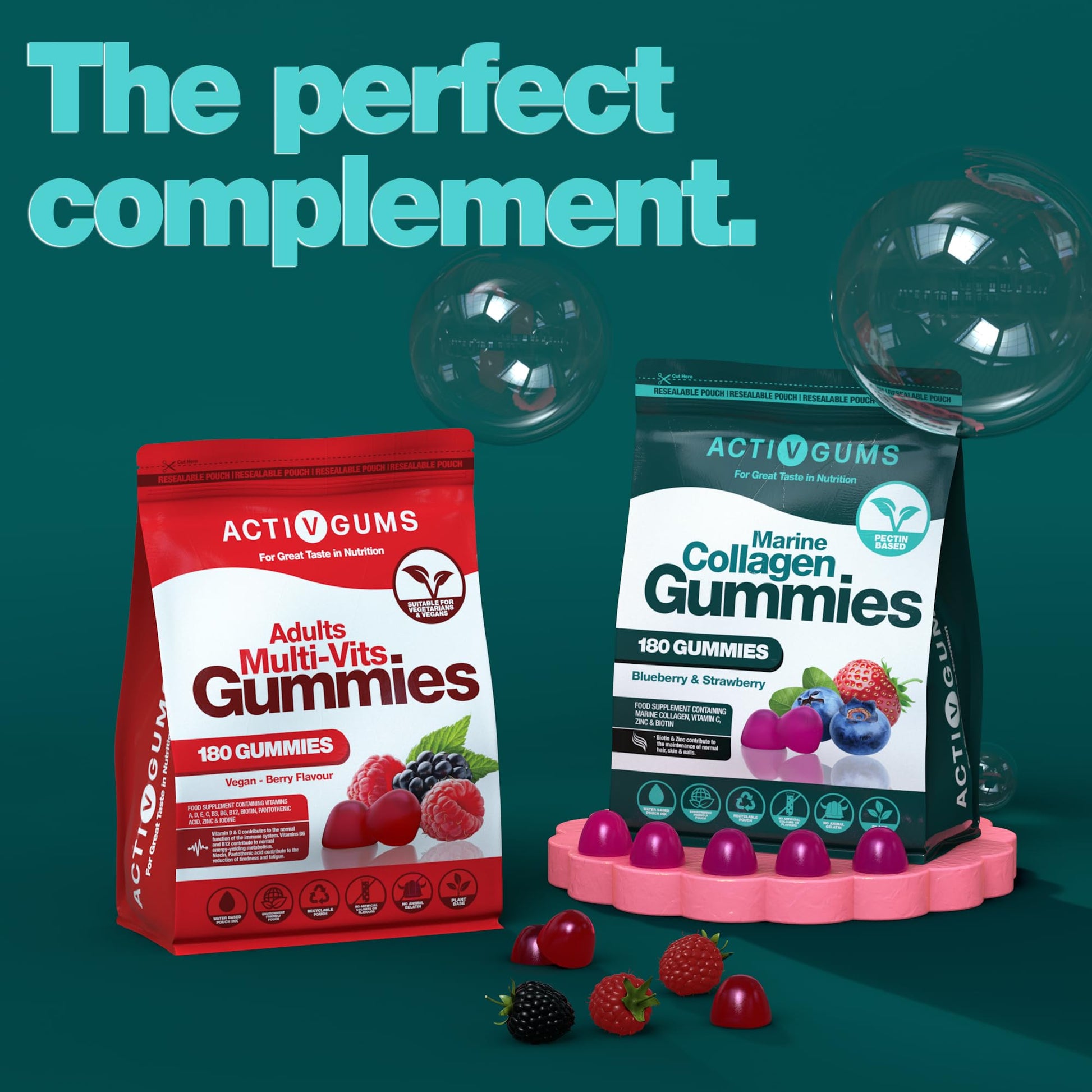 Marine Collagen Complex 180 Gummies. Strawberry & Blueberry Flavour. Resealable & Recyclable Pouch. Contains Marine Collagen, Vitamin C Activ Gums buy supplements canada