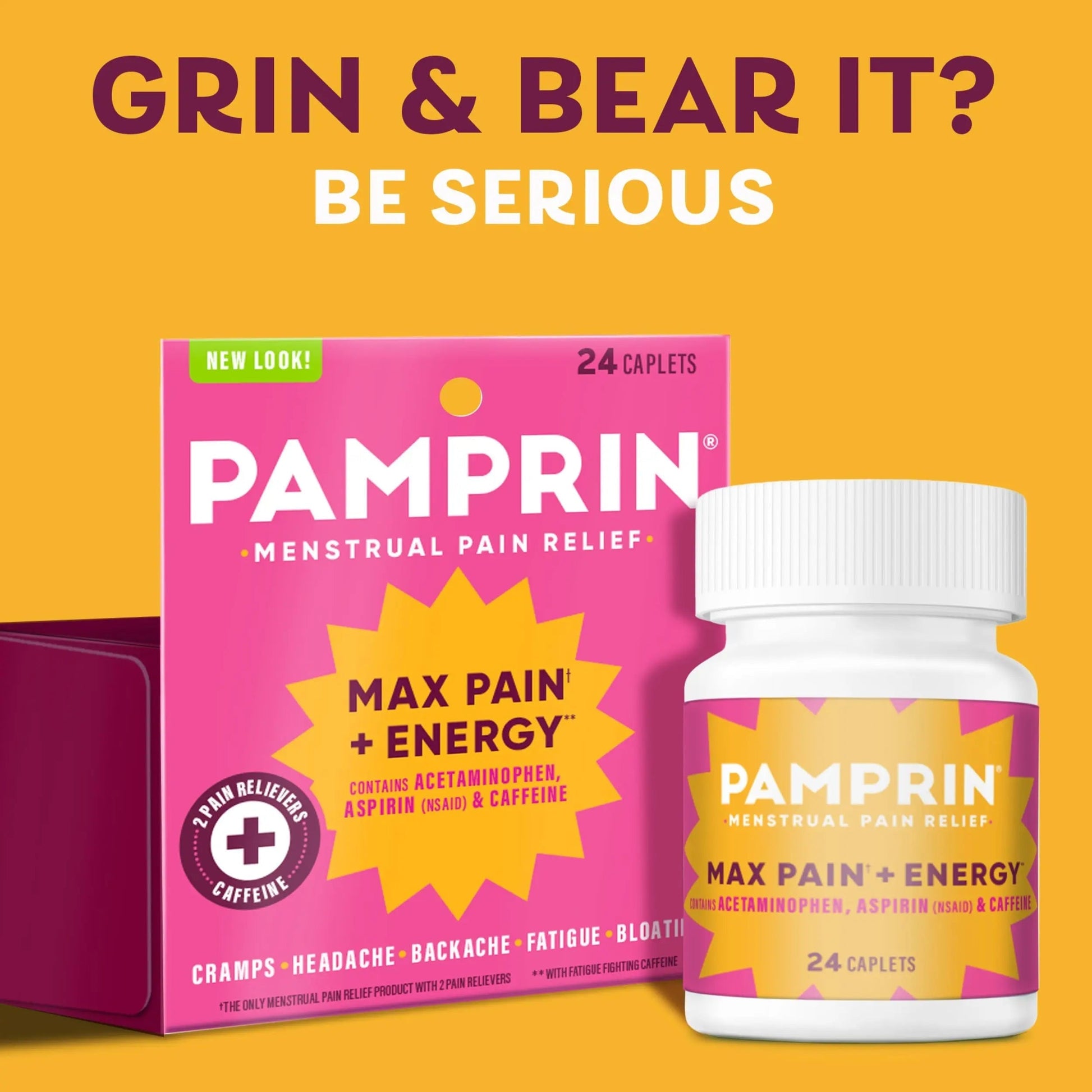 Pamprin Maximum Strength Max Pain and Energy Formula, Menstrual Period Symptoms Relief for Cramps, Bloating and Fatigue, 24 Caplets Pamprin buy supplements canada