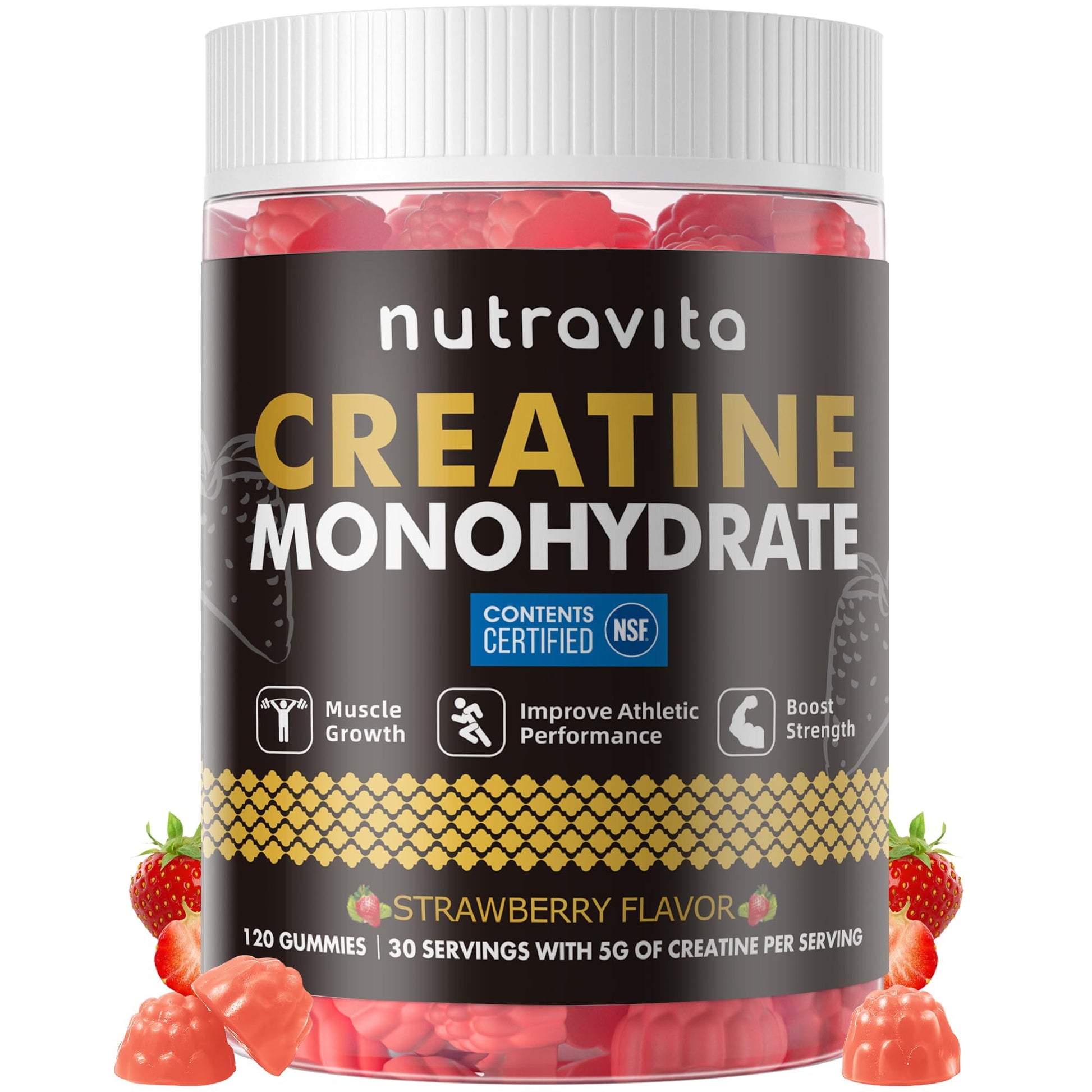 Nutravita NSF Certified Creatine Gummy - Creatine Monohydrate Gummies for Men & Women-5g of Creatine Monohydrate per Serving - Sugar Free, Nutravita buy supplements canada