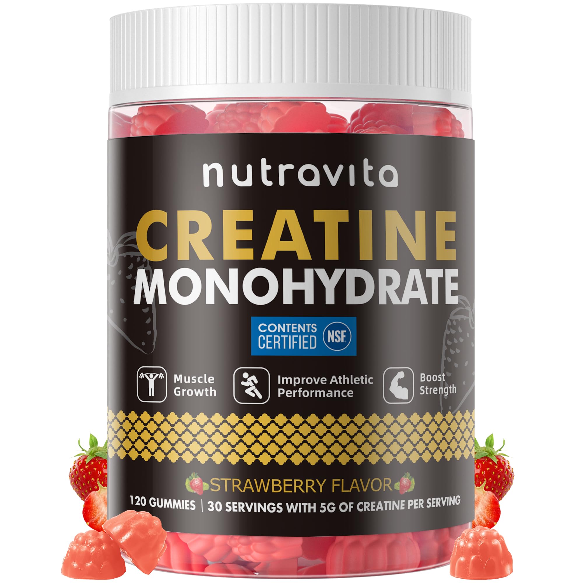 Nutravita NSF Certified Creatine Gummy - Creatine Monohydrate Gummies for Men & Women-5g of Creatine Monohydrate per Serving - Sugar Free, Nutravita buy supplements canada
