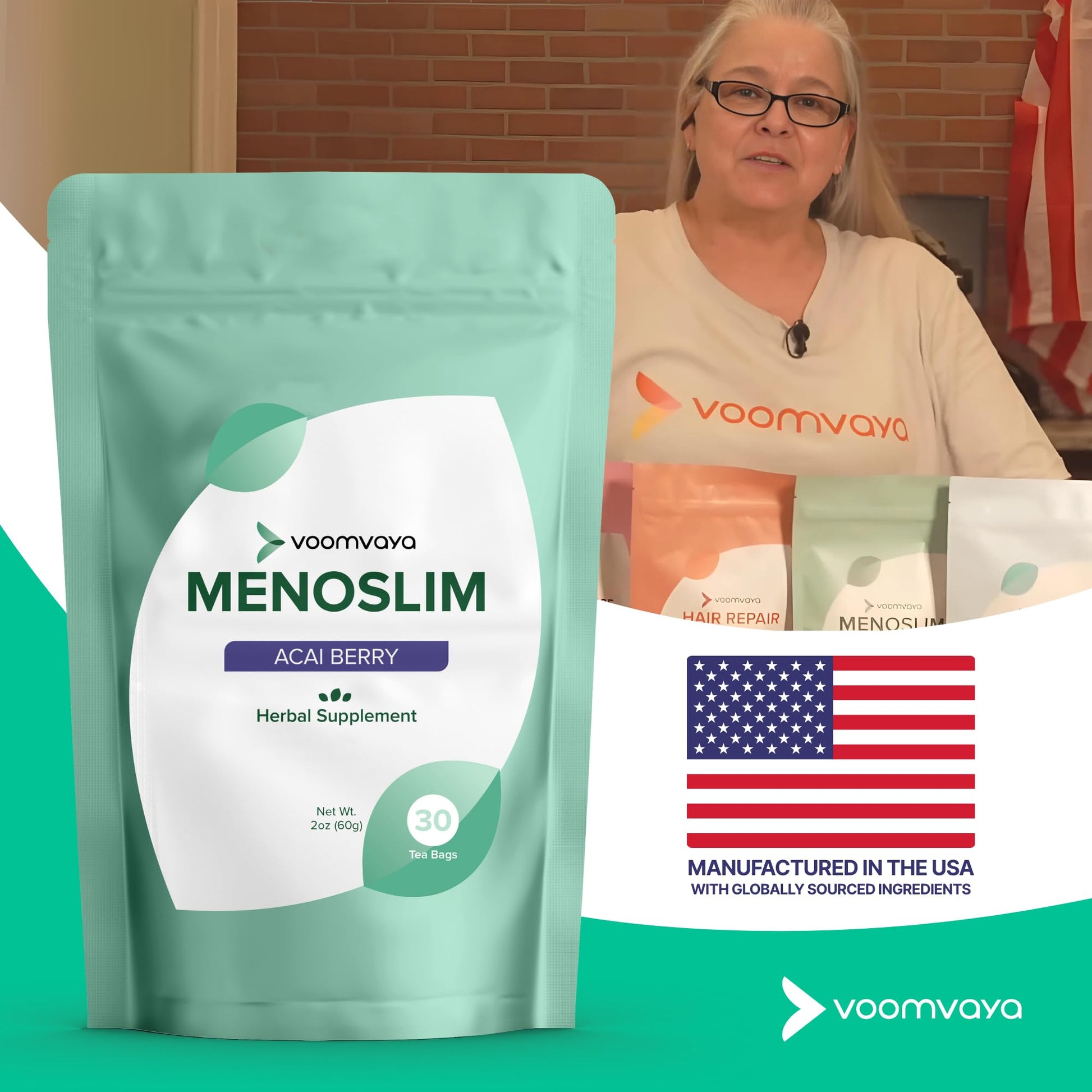 VoomVaya MenoSlim Tea – Menopause & Perimenopause Supplement for Women – Supports Healthy Metabolism & Overall Wellness – Acai Berry Flavor – 30 Tea Bags VoomVaya buy supplements canada