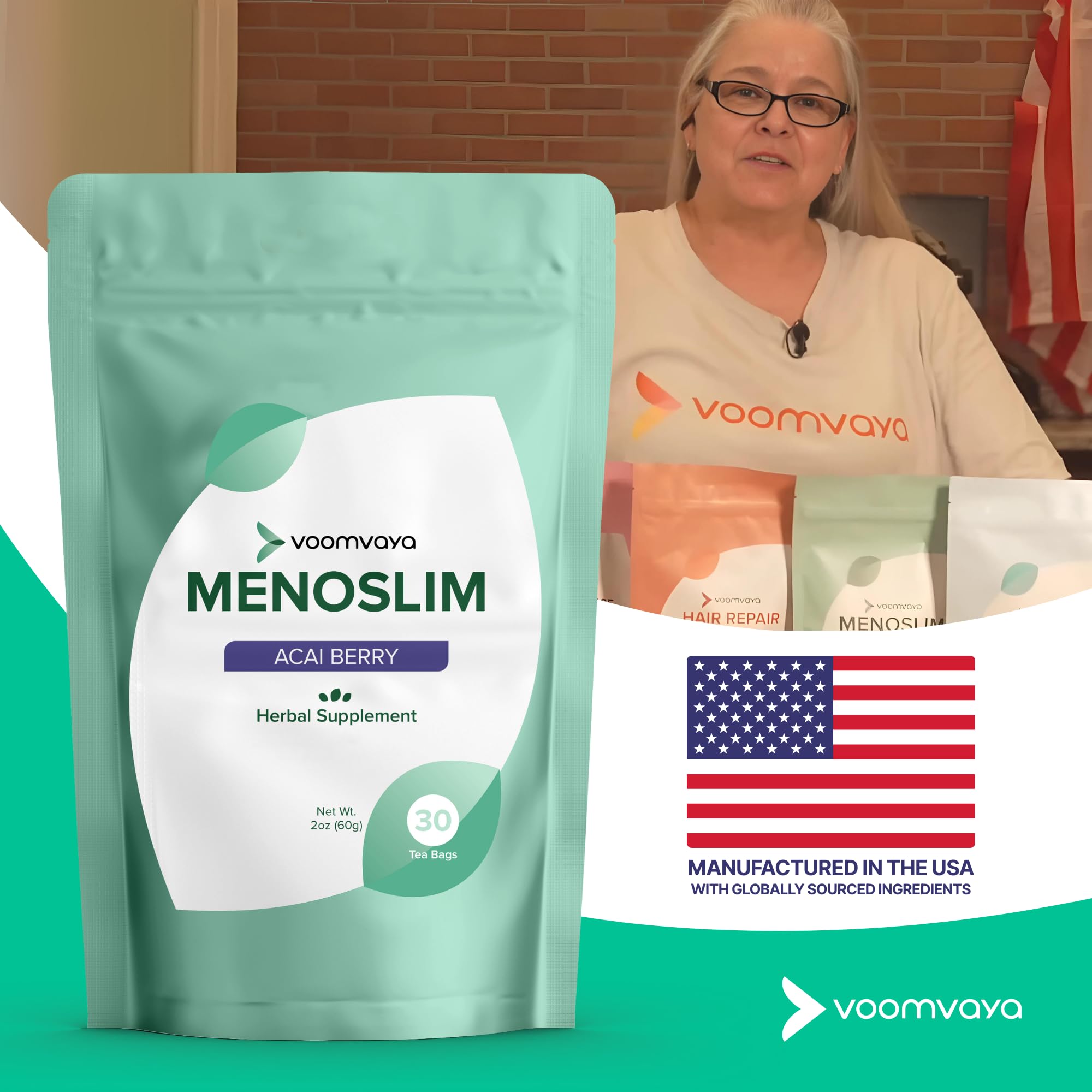 VoomVaya MenoSlim Tea – Menopause & Perimenopause Supplement for Women – Supports Healthy Metabolism & Overall Wellness – Acai Berry Flavor – 30 Tea Bags VoomVaya buy supplements canada