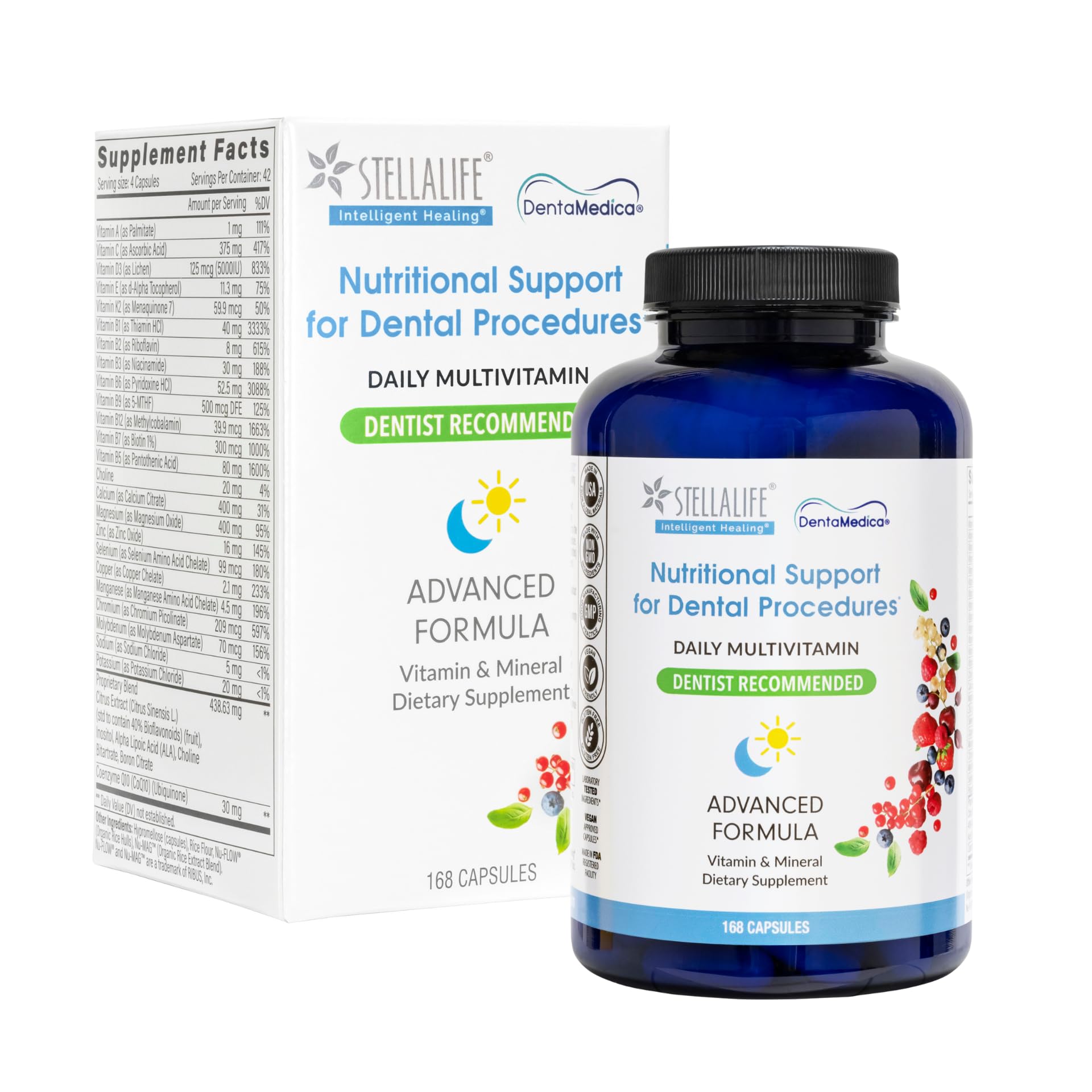 StellaLife DentaMedica Vegan Daily Multivitamin Nutritional Support for Faster Dental Surgery Recovery, VIT D3 K2 C B Zinc CoQ10 Magnesium, Healthy Bones & Gums, Non-GMO, GMP USA, 168 Capsules StellaLife buy supplements canada