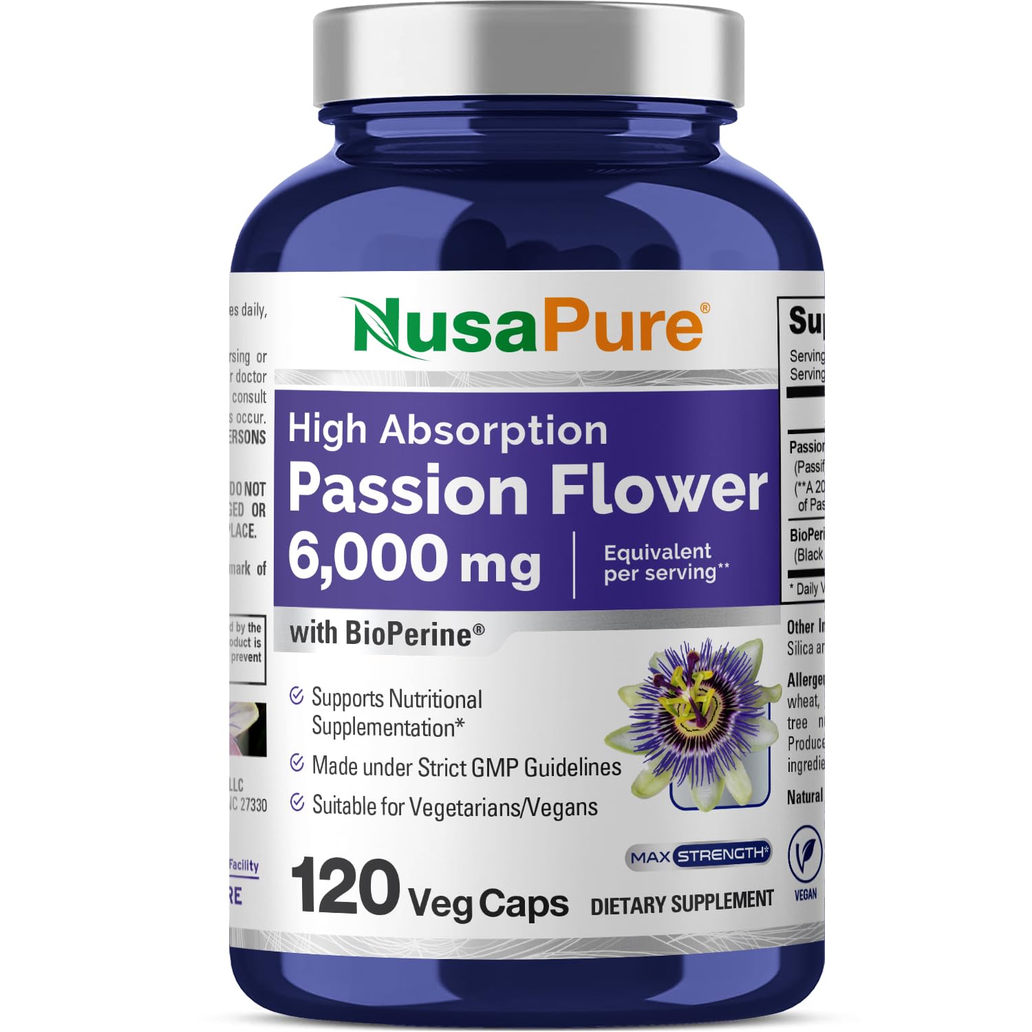 NusaPure Passion Flower 20:1 Extract, 300 mg Equivalent to 6,000mg, 120 Veggie Caps, Non-GMO, Bioperine, & Vegan Extract Supplement NusaPure buy supplements canada