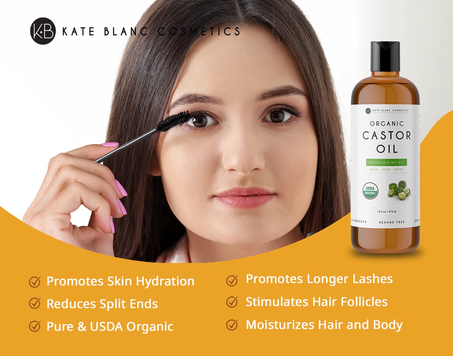 Kate Blanc Cosmetics Castor Oil 16oz - USDA Certified Organic. Cold-Pressed, 100% Pure Kate Blanc Cosmetics buy supplements canada