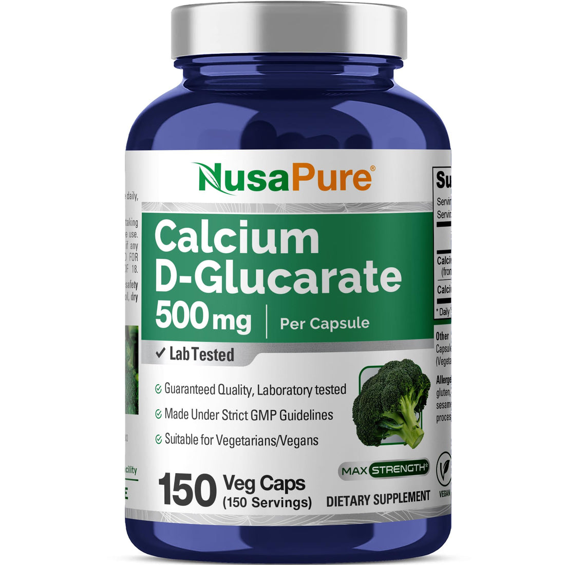 NusaPure Calcium D-Glucarate 500 mg 150 Veggie Caps, Vegan, Non-GMO, Gluten-Free NusaPure buy supplements canada