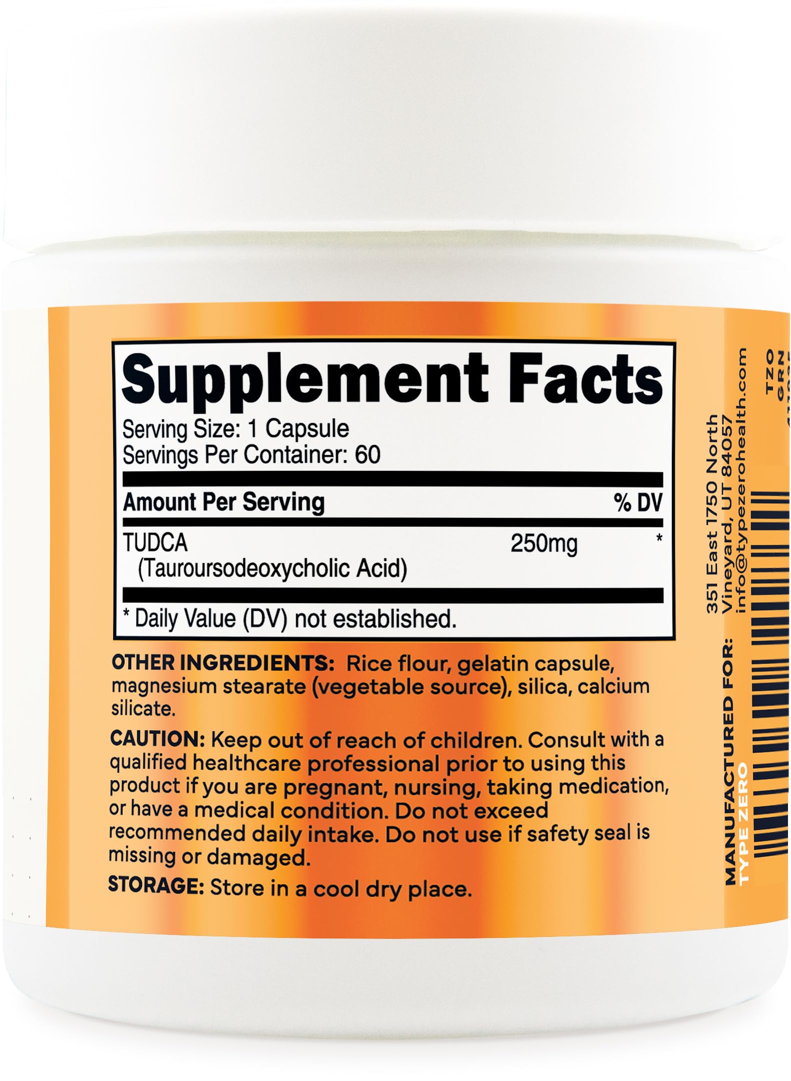 Type Zero Clean TUDCA Capsules 250mg - Pure Tauroursodeoxycholic Acid Supplement - Bile Salt Derivative - 60 Capsules, 60 Servings Type Zero buy supplements canada