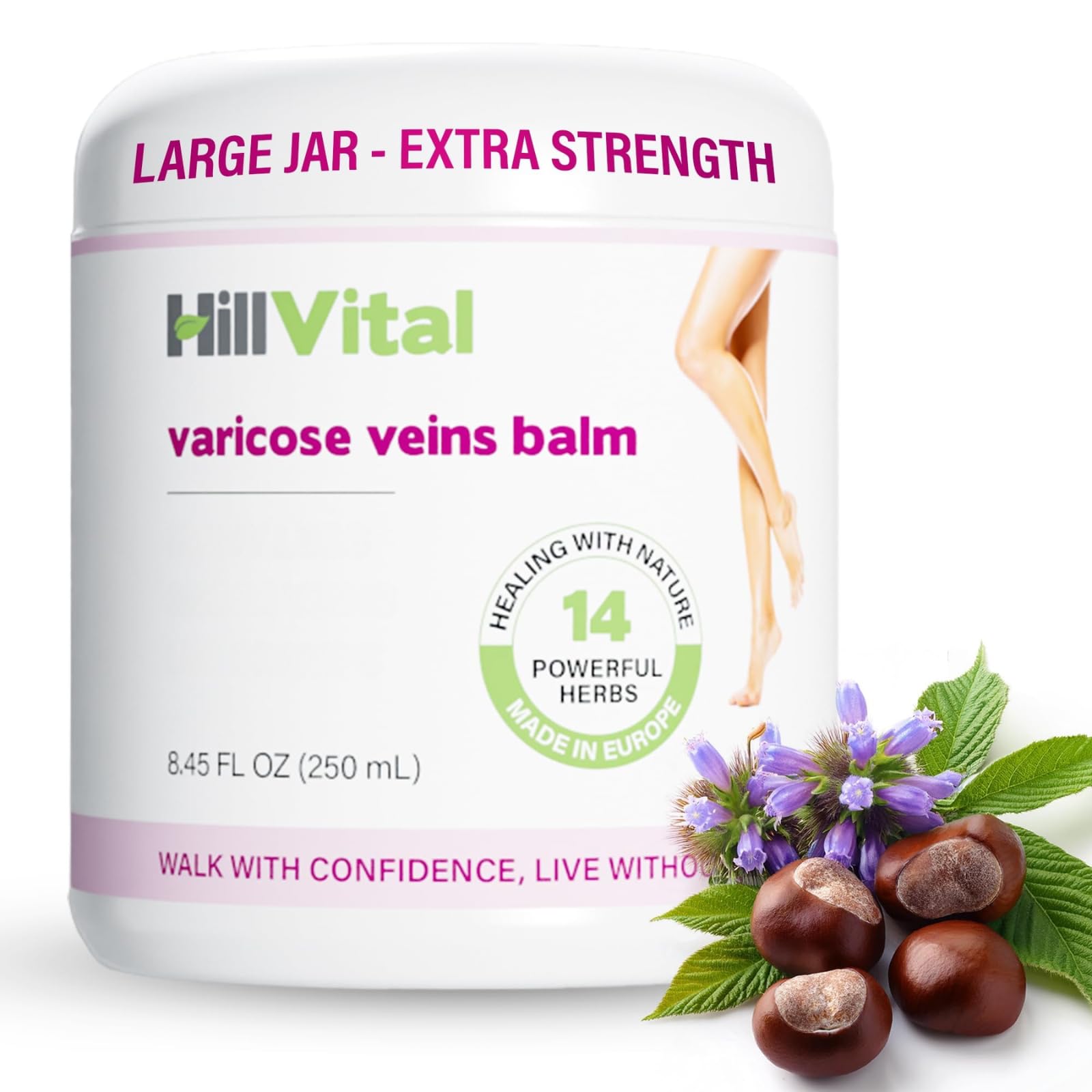 Hill Vital Natural Solutions HillVital Herbal Leg Care Balm with Horse Chestnut – Lightweight Botanical Cream for Daily Skin Care & Massage, Non-Greasy Formula for Legs & Body, 250 ml Hill Vital Natural Solutions buy supplements canada