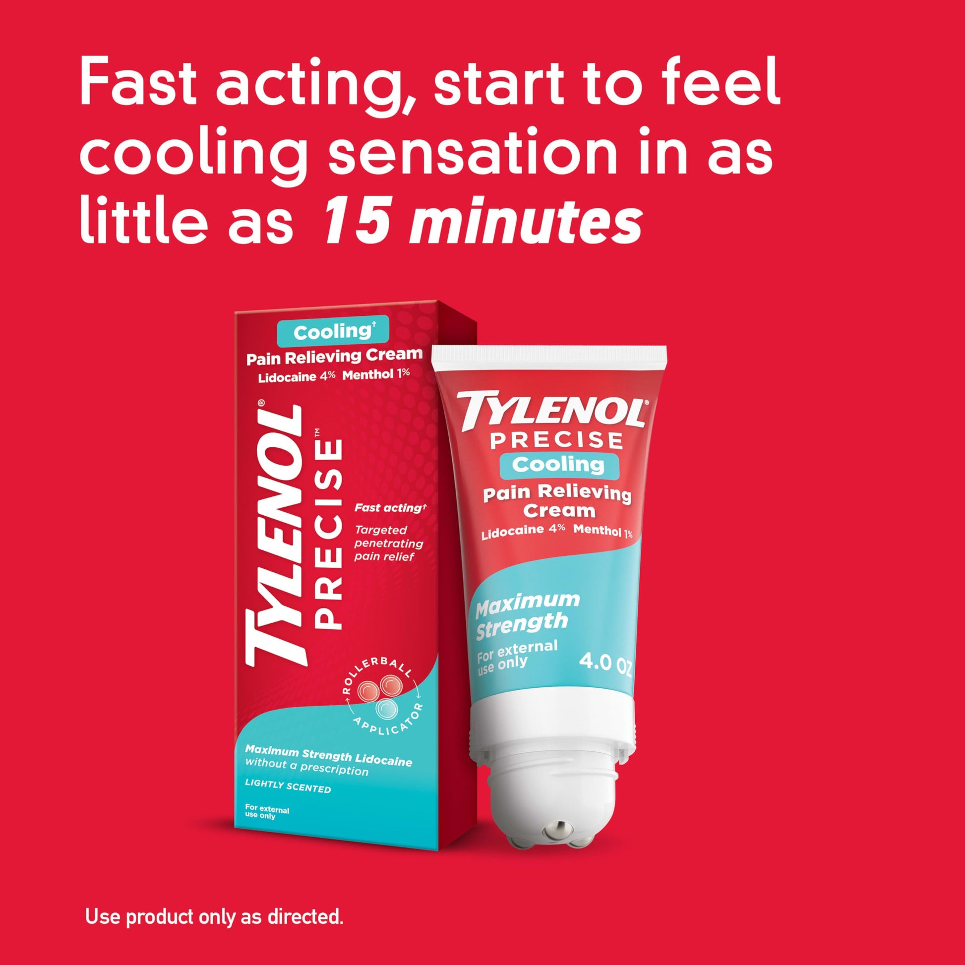 Tylenol Precise Cooling Cream, Strong Pain Relief with Fast-Acting Sensation, 4% Lidocaine, 1% Menthol, Maximum OTC Strength Relief for Back, Muscle & Joint, Numbing Cream Rollerball Applicator, 4 oz Tylenol buy supplements canada