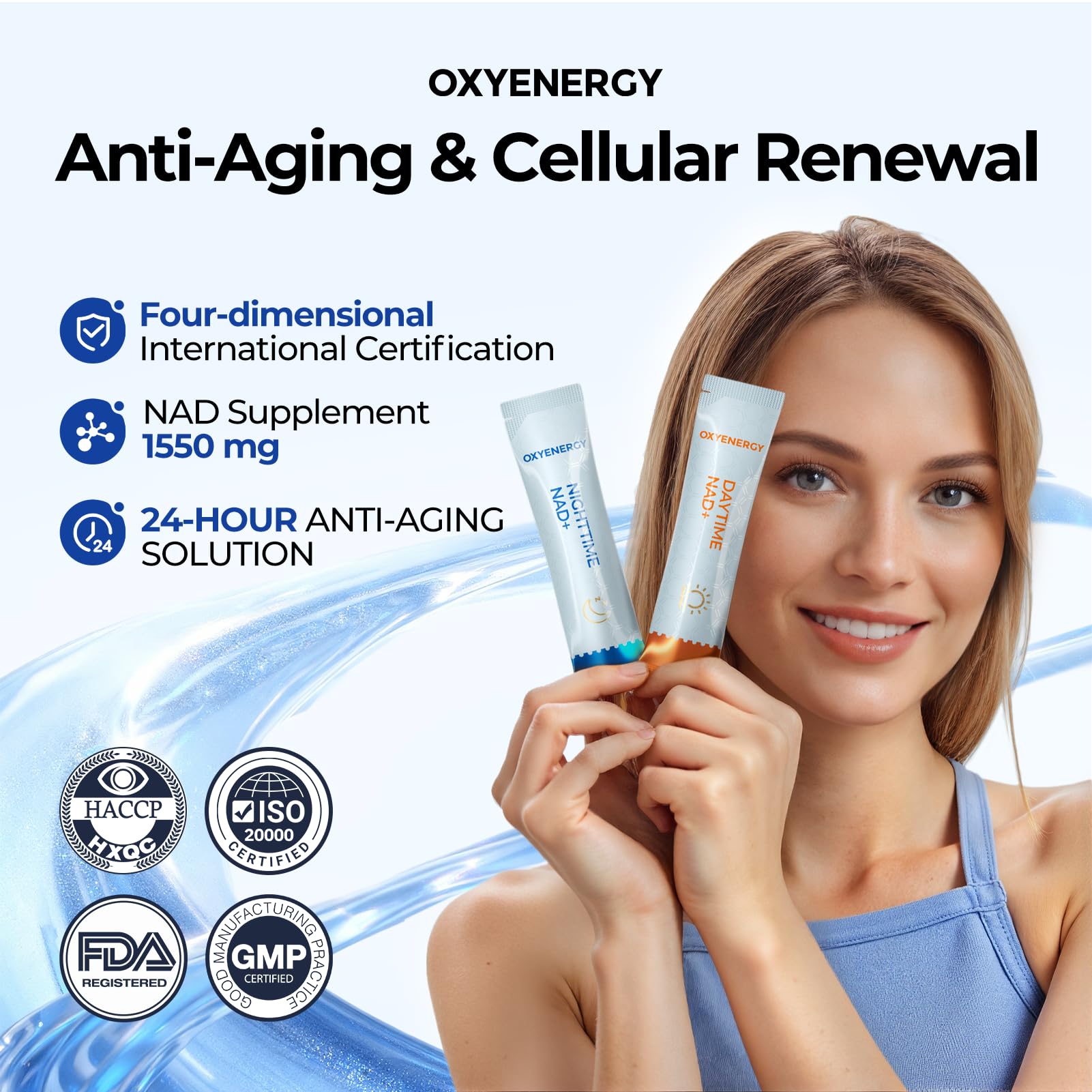 OxyEnergy NAD Supplement 1550 mg-Daytime Nicotinamide Riboside + Nighttime L-Tryptophan with Resveratrol, Glutathione, PQQ, 24-Hour Nonstop Energy, Anti-Aging & Cellular Renewal, 28 Packets OxyEnergy buy supplements canada
