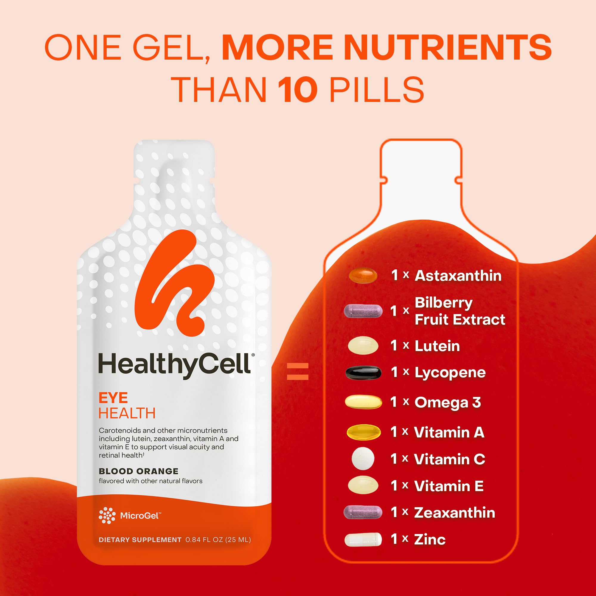 Healthycell Eye Health Daily Liquid Supplement - Eye Vitamins & Minerals with Lutein, Zeaxanthin, Astaxanthin & Beta Carotene for Sight Care & Macular Support - 30 Gel Packs Healthycell buy supplements canada