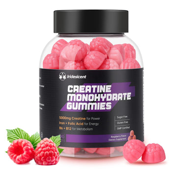 IRIDESICENT Creatine Monohydrate Gummies 5000mg w/Iron, Vitamin B6 & B12, Sugar Free 5g Creatine Supplements for Women and Men Boost Energy & Muscle Recovery - 90 Raspberry Gummies IRIDESICENT buy supplements canada