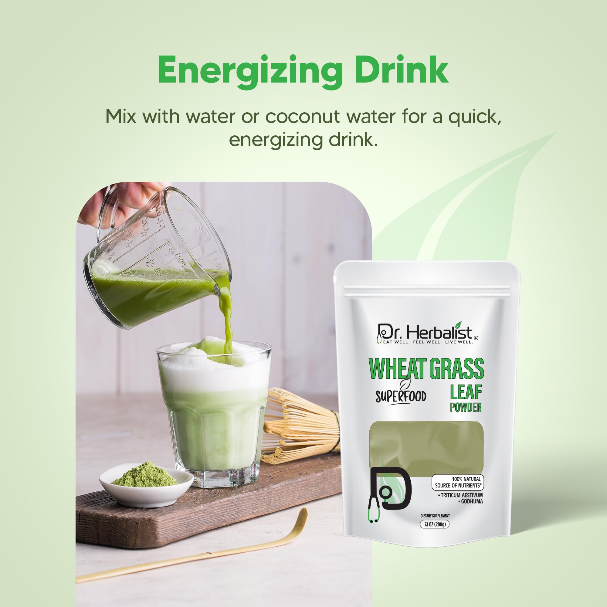 Dr. HERBALIST Wheatgrass Powder 200g - Pure Triticum Aestivum with Chlorophyll Iron & Vitamins A C E | Supports Daily Greens Detox & Nutrient Density* | Halal Dr. HERBALIST buy supplements canada