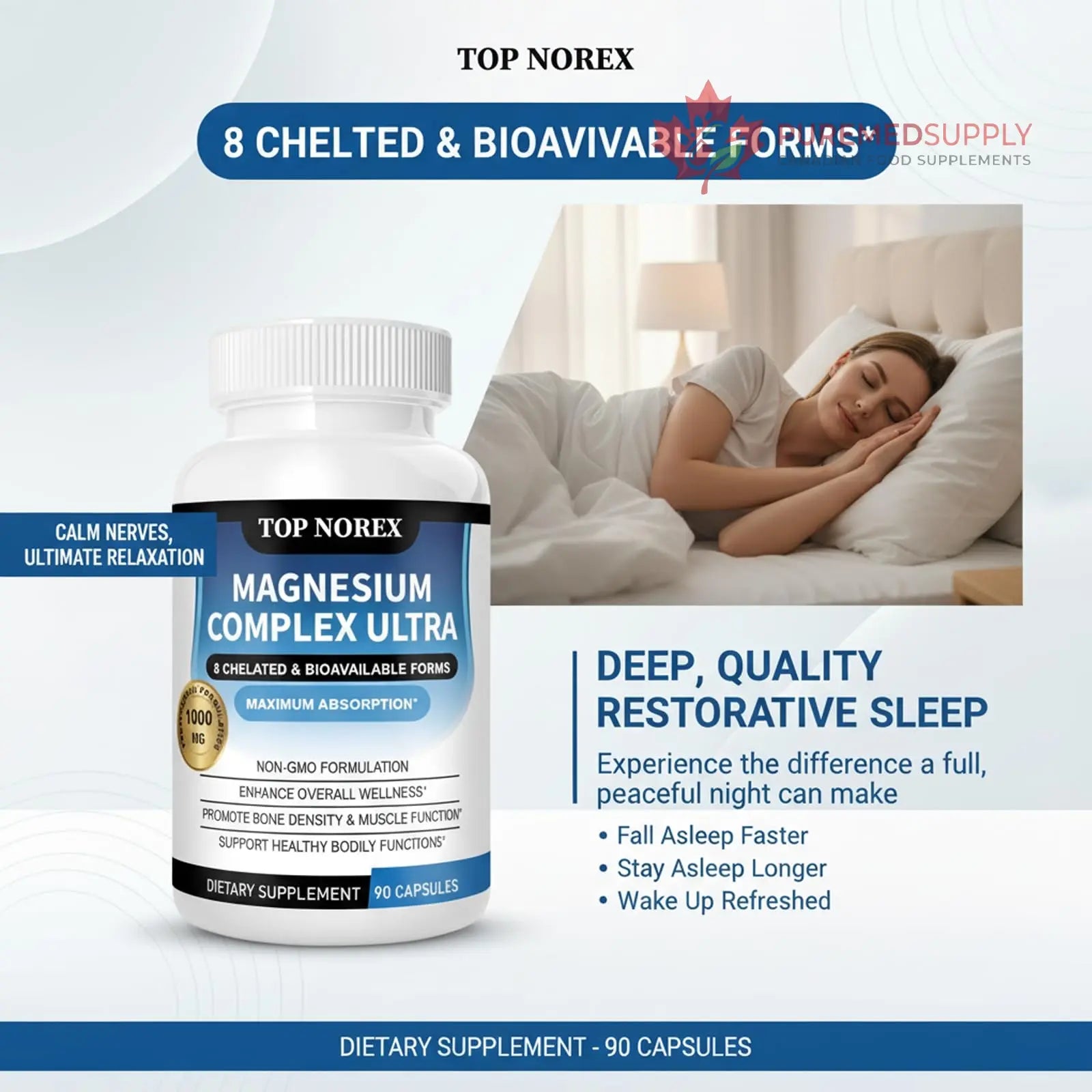 Top Norex Magnesium Complex Ultra - 8 Elemental 1000mg Magnesium Blend, Easy Absorption, 90 Capsules (1) Top Norex buy supplements canada