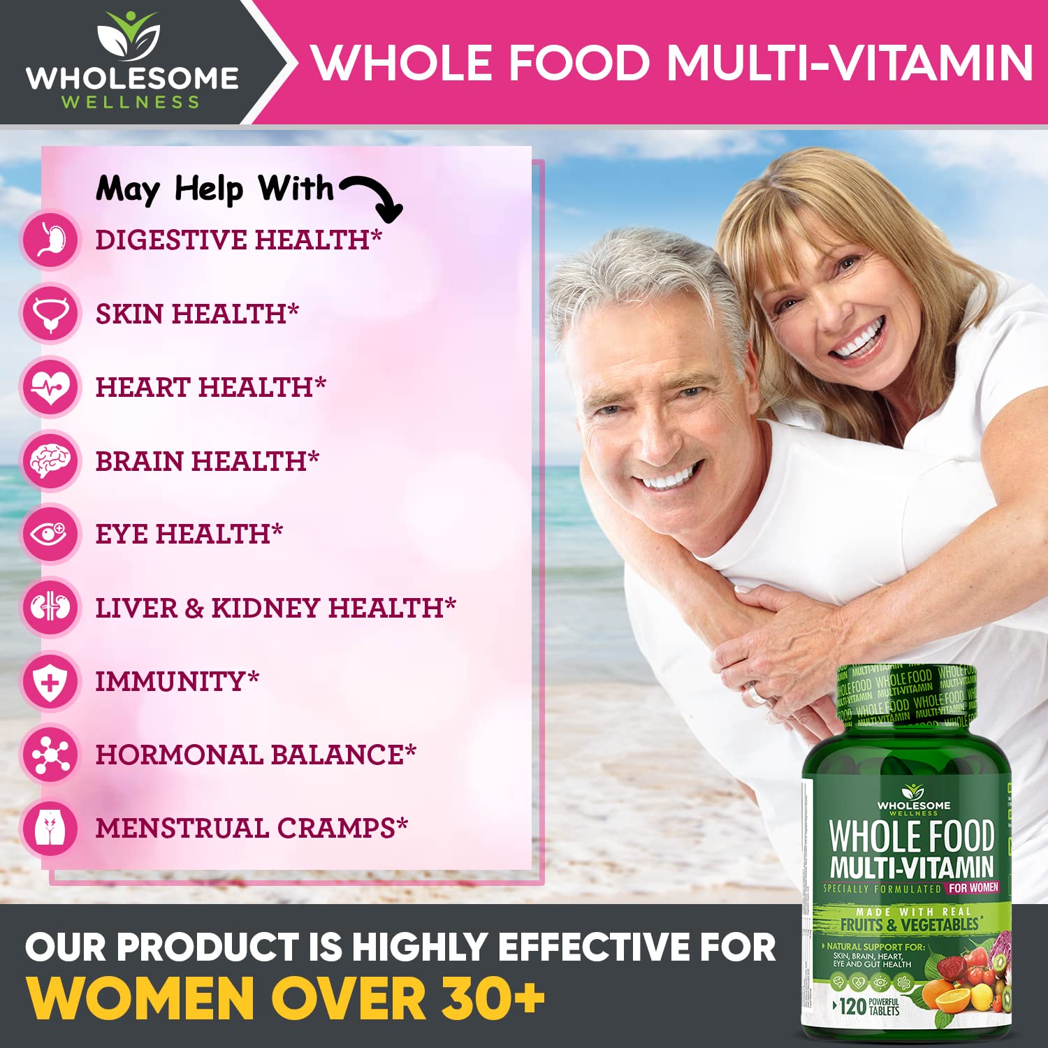 Wholesome Wellness Whole Food Multivitamin for Women - Natural Multi Vitamins, Minerals, Organic Extracts - 120 Tablets Wholesome Wellness buy supplements canada