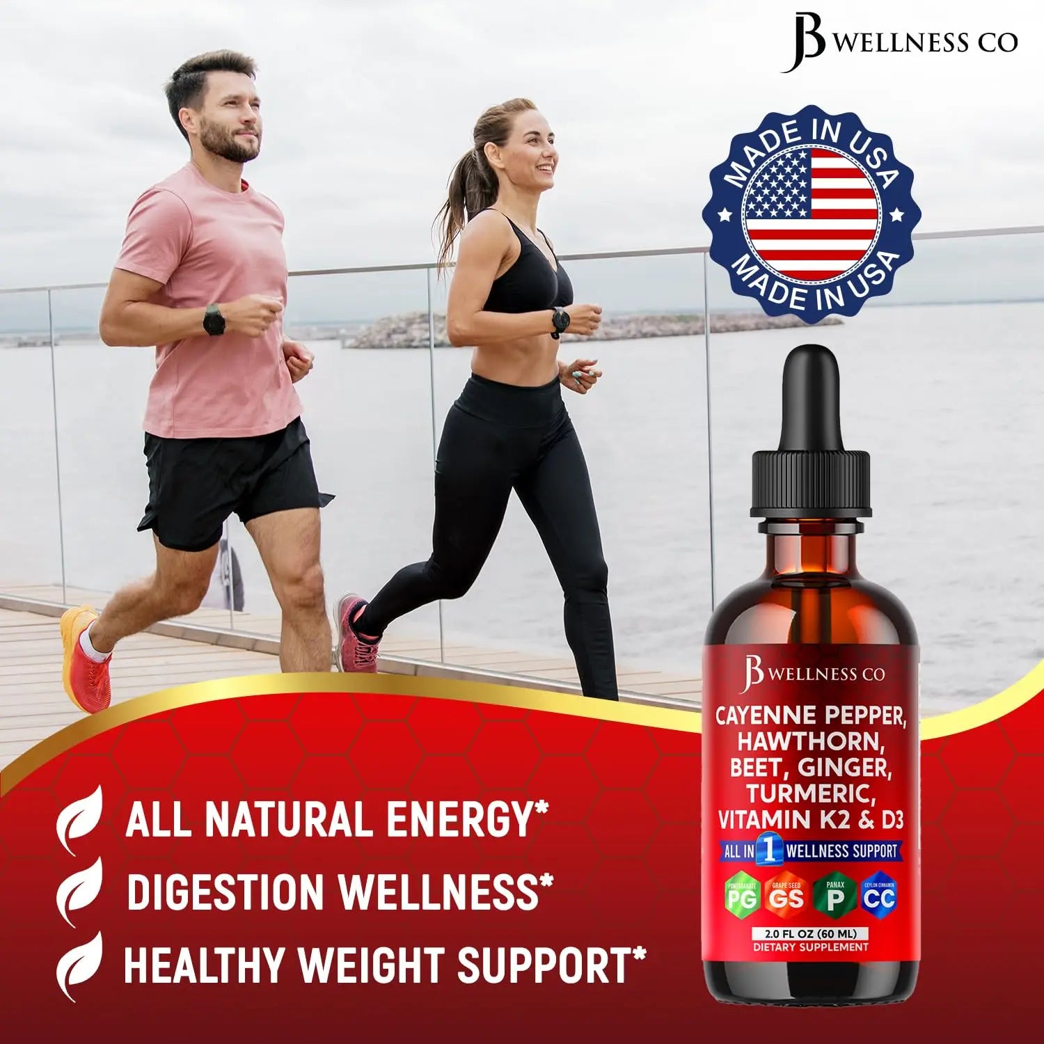 Cayenne Pepper Supplement Liquid Drops + Hawthorn Berry, Vitamin D3 K2 Beet Root Powder, Ceylon Cinnamon, Turmeric Curcumin, Organic Panax Ginseng - 4oz JB Wellness Co buy supplements canada
