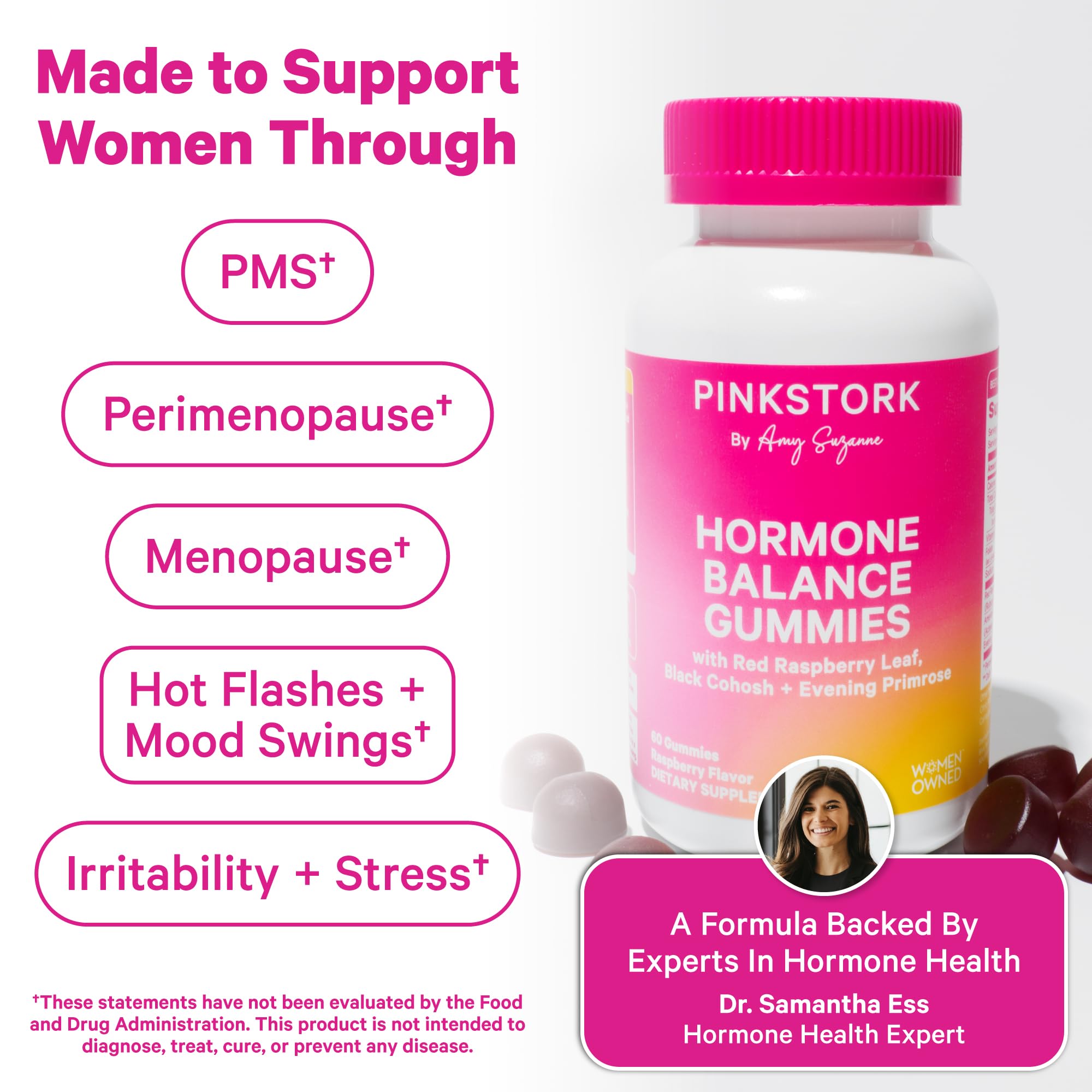 Pink Stork Hormone Balance Gummies for Women – PMS, Menopause & Estrogen Support – Mood, Bloating, Hot Flashes & Energy – Red Raspberry Leaf, Black Cohosh, Primrose – 60 Vegan Gummies Pink Stork buy supplements canada