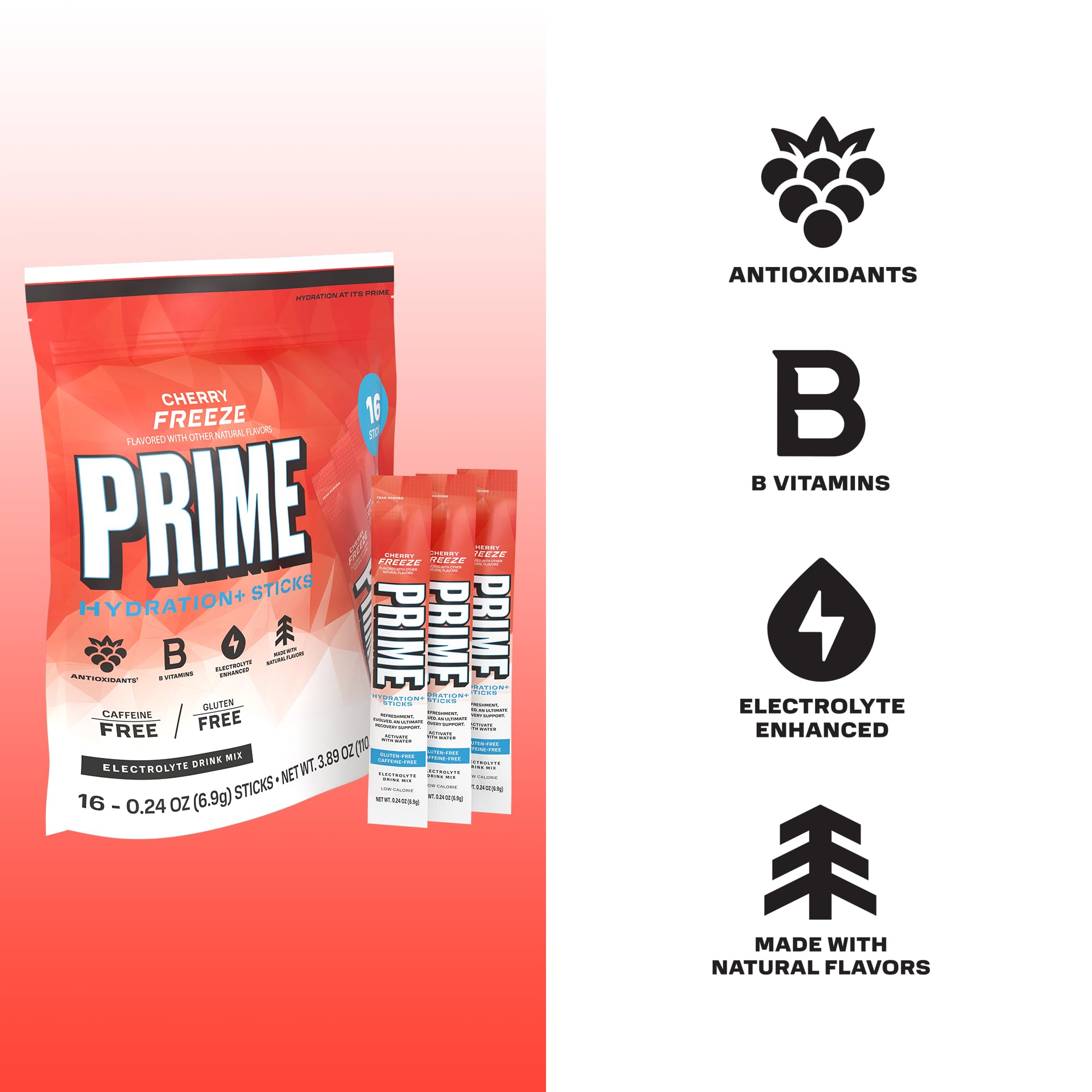 PRIME HYDRATION+ Electrolyte Powder Sticks, Cherry Freeze, Sugar Free Hydration Drink Mix with Potassium, Magnesium & B Vitamins PRIME HYDRATION buy supplements canada