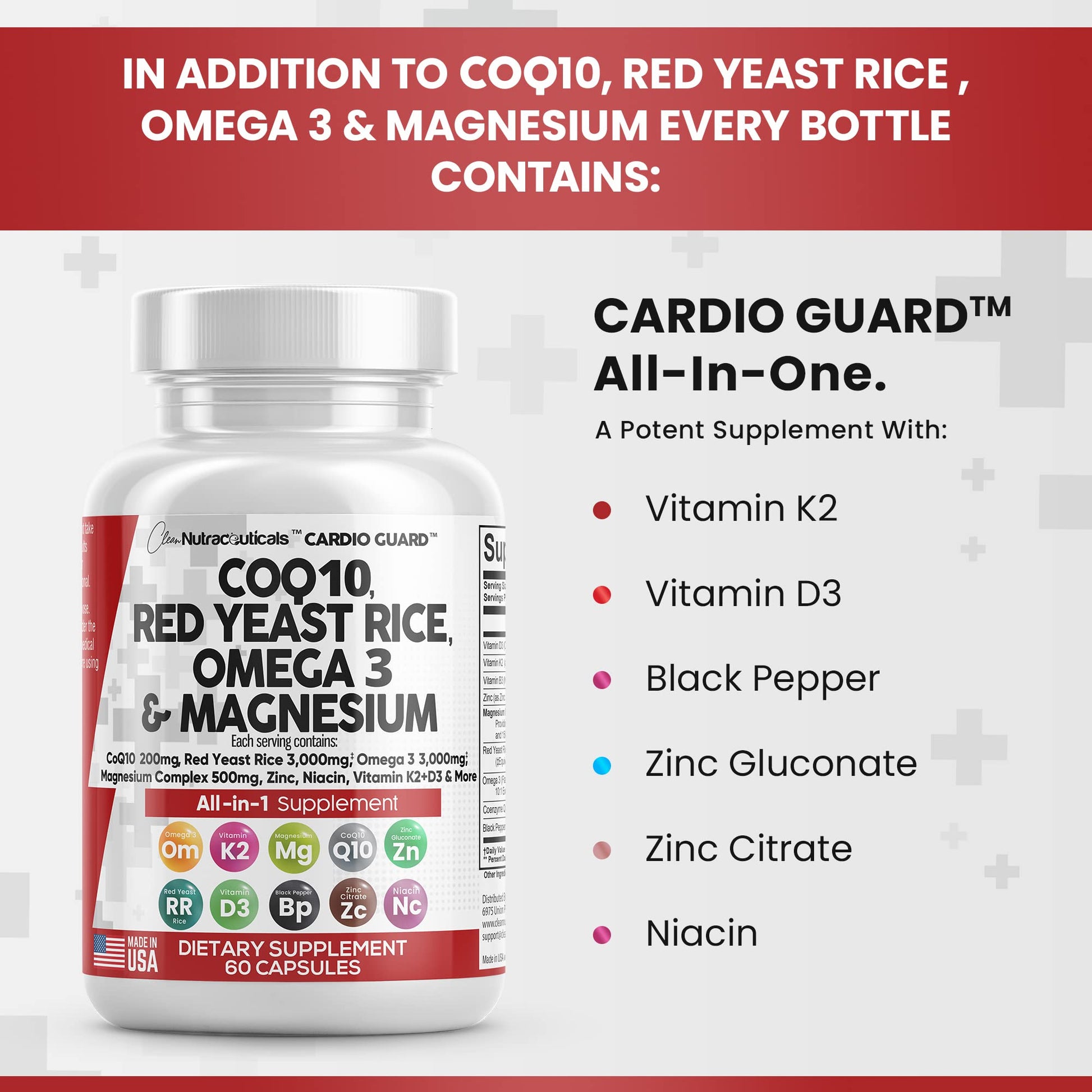 COQ10 200mg Red Yeast Rice 3000mg Omega 3 3000mg Magnesium Clean Nutraceuticals buy supplements canada