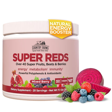 COUNTRY FARMS Super Reds, Energizing Polyphenol Superfood, 48 Super Fruits and Berries, Powerful Antioxidants and Polyphenols, Supports Energy, 20 Servings, Mixed Berry Flavor Country Farms buy supplements canada