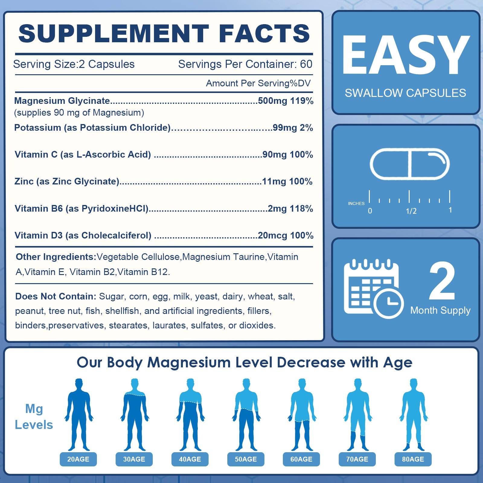 NATURE TARGET Magnesium Glycinate 500mg, Chelated Magnesium with Zinc & Vitamin D3 for Muscle, Nerve & Bone, Support Heart Health & Leg Cramp, Strength Immune System - 120 Capsules NATURE TARGET buy supplements canada