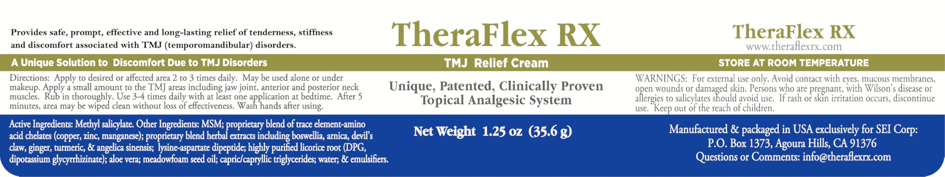 Theraflex RX® TMJ Cream (Doctor Formulated). This is a Patented Topical Cream which Provides Masseter Muscle and temporomandibular Joint Relief (TMJ) Theraflex RX buy supplements canada