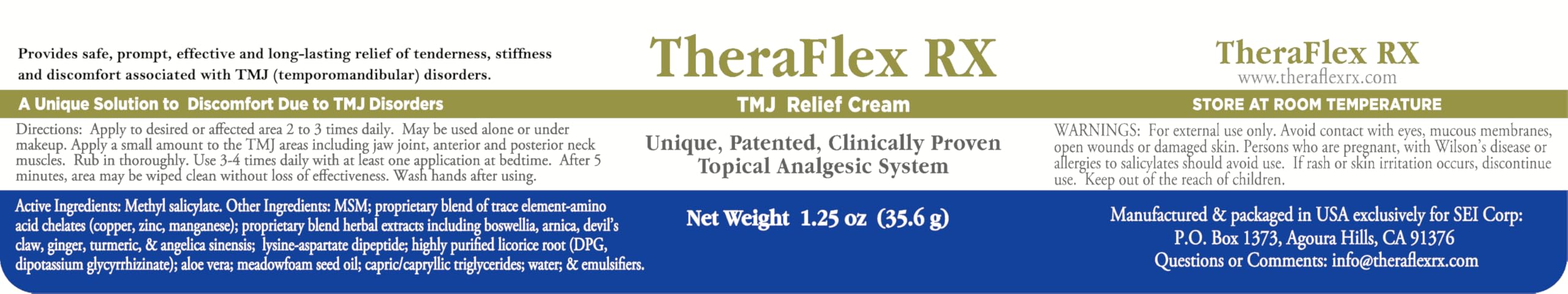 Theraflex RX® TMJ Cream (Doctor Formulated). This is a Patented Topical Cream which Provides Masseter Muscle and temporomandibular Joint Relief (TMJ) Theraflex RX buy supplements canada